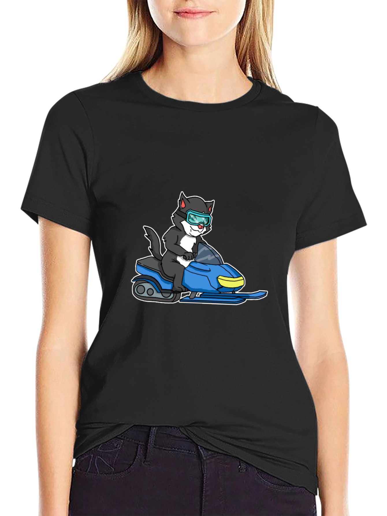 Cat on Snowmobile Graphic T-Shirt