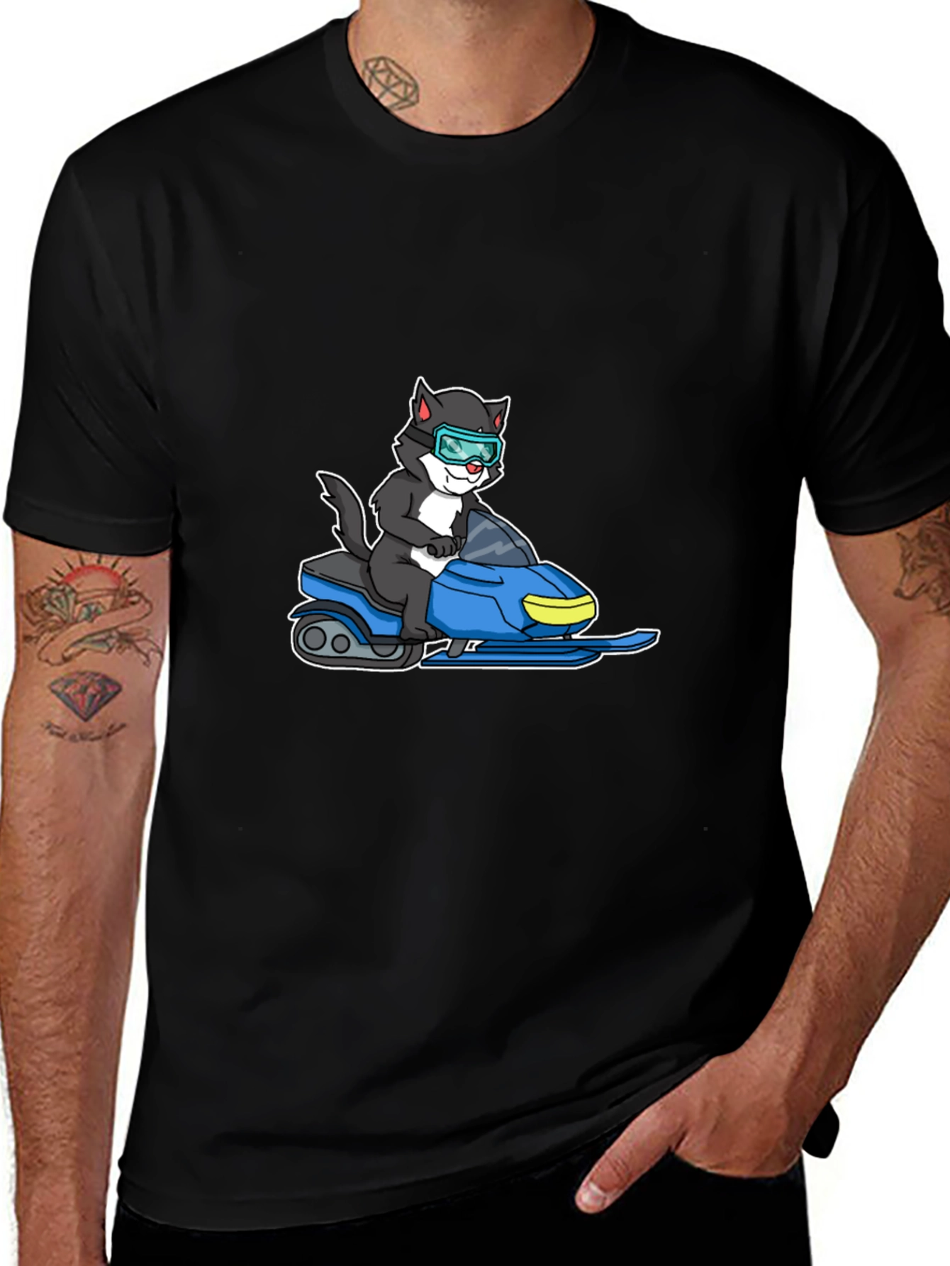 Cat on Snowmobile Graphic T-Shirt
