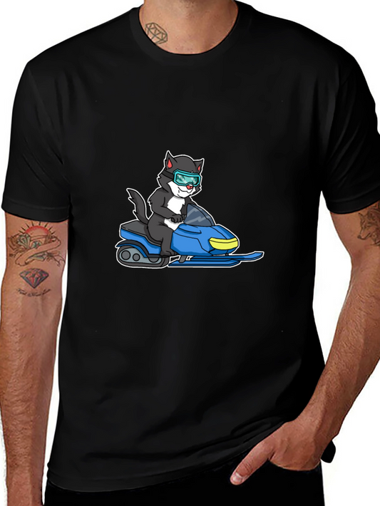 Cat on Snowmobile Graphic T-Shirt