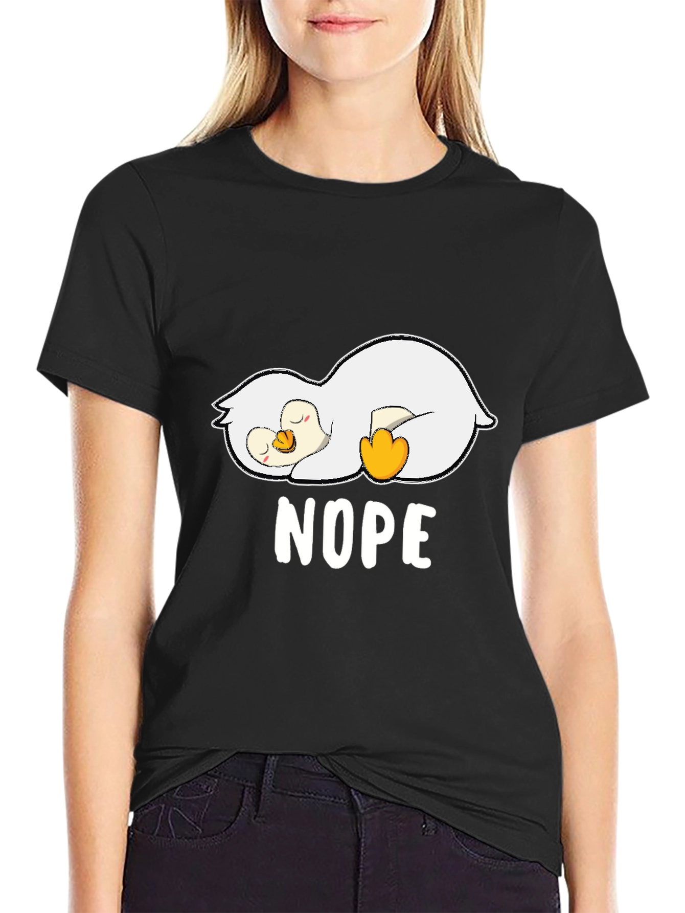 Nope Lazy Penguin Graphic T-Shirt - Black