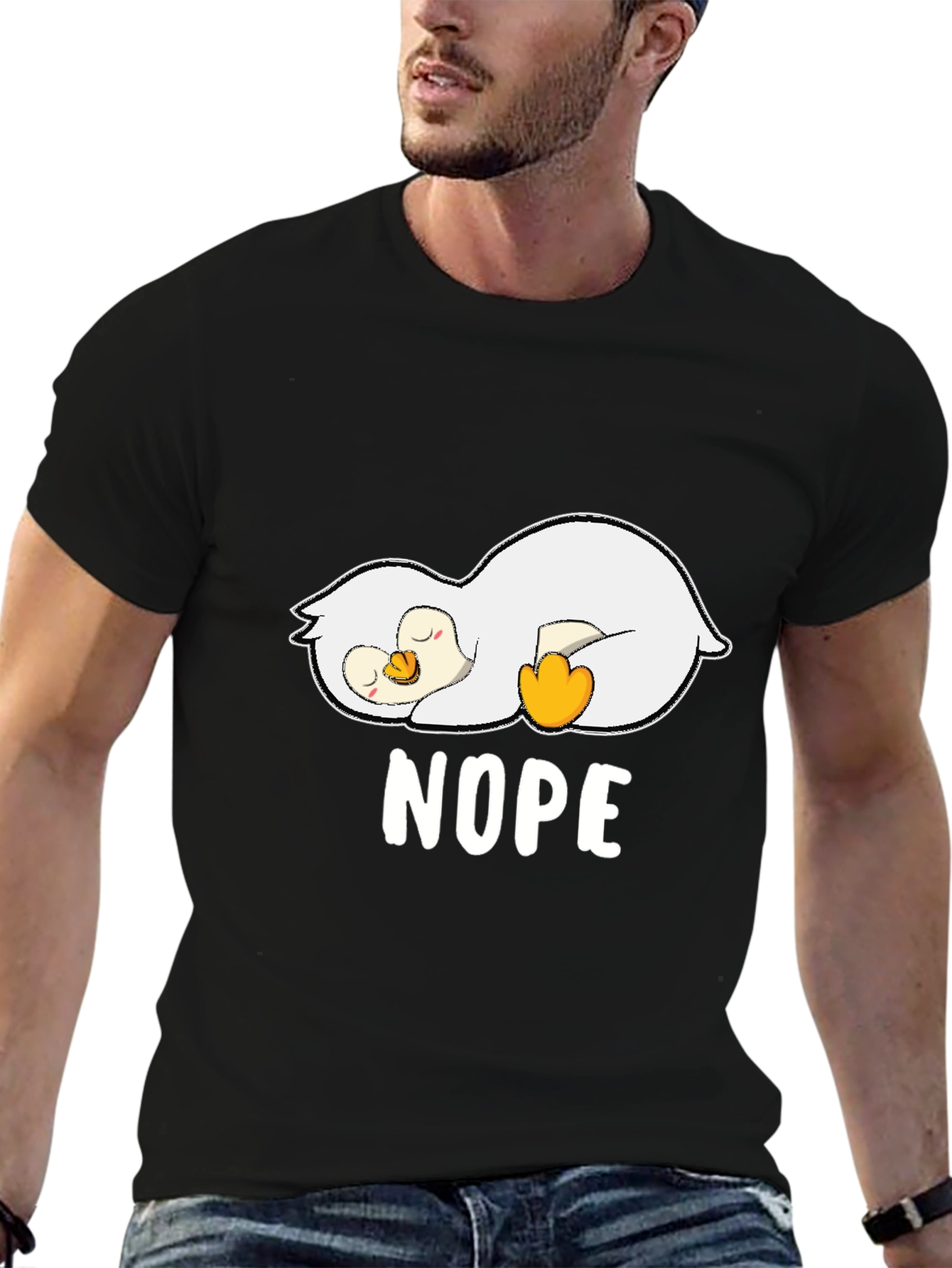 Nope Lazy Penguin Graphic T-Shirt - Black