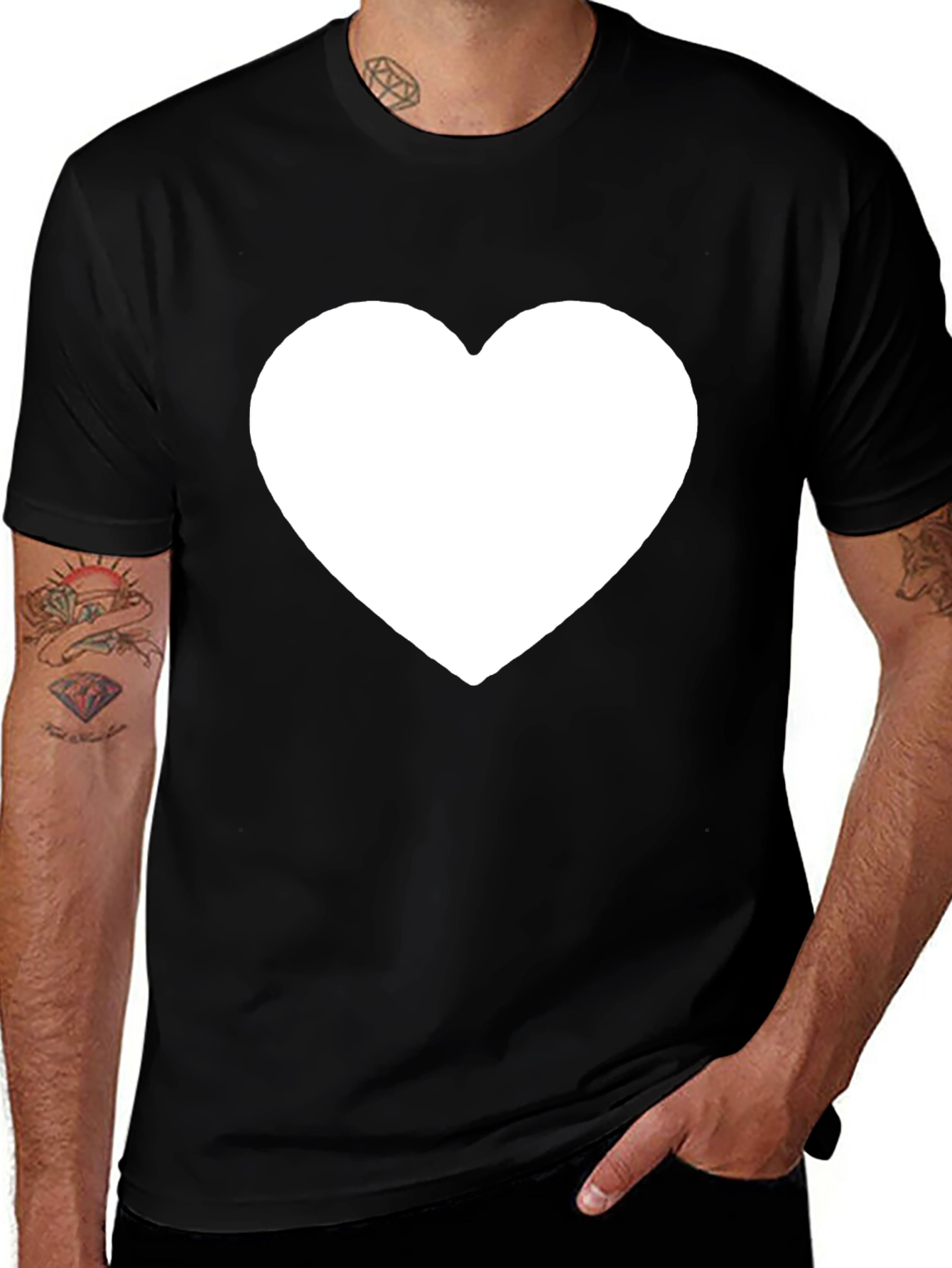 Black T-Shirt with White Heart
