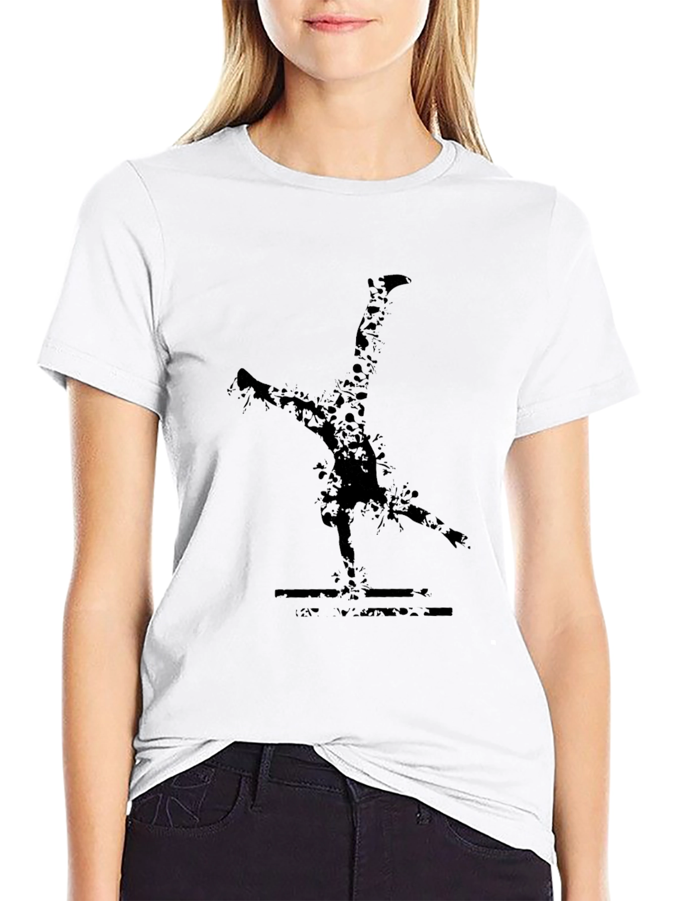 Mens Black T-Shirt with Gymnastics Print