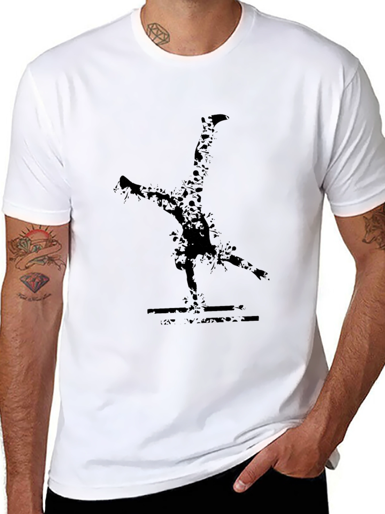 Mens Black T-Shirt with Gymnastics Print