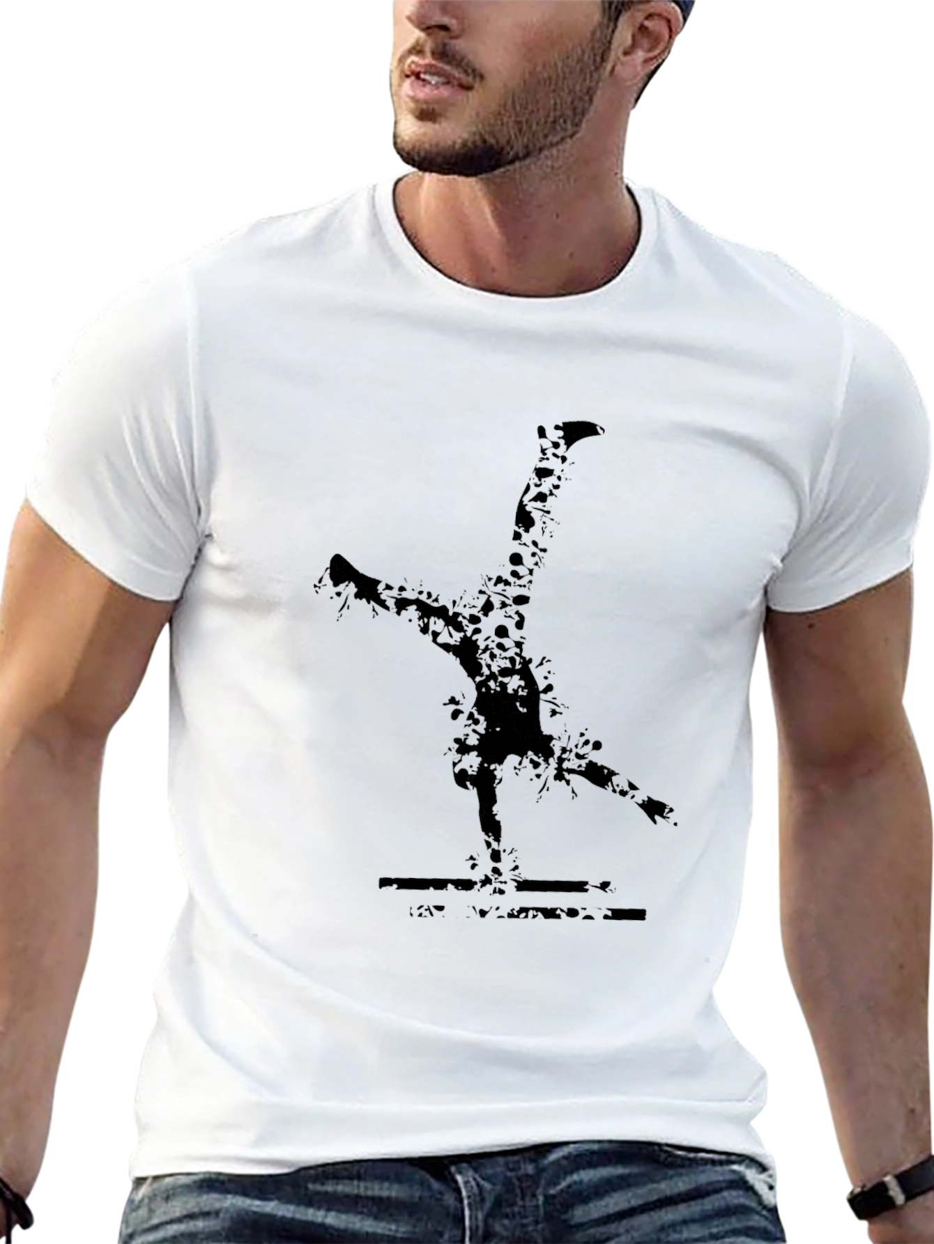 Mens Black T-Shirt with Gymnastics Print