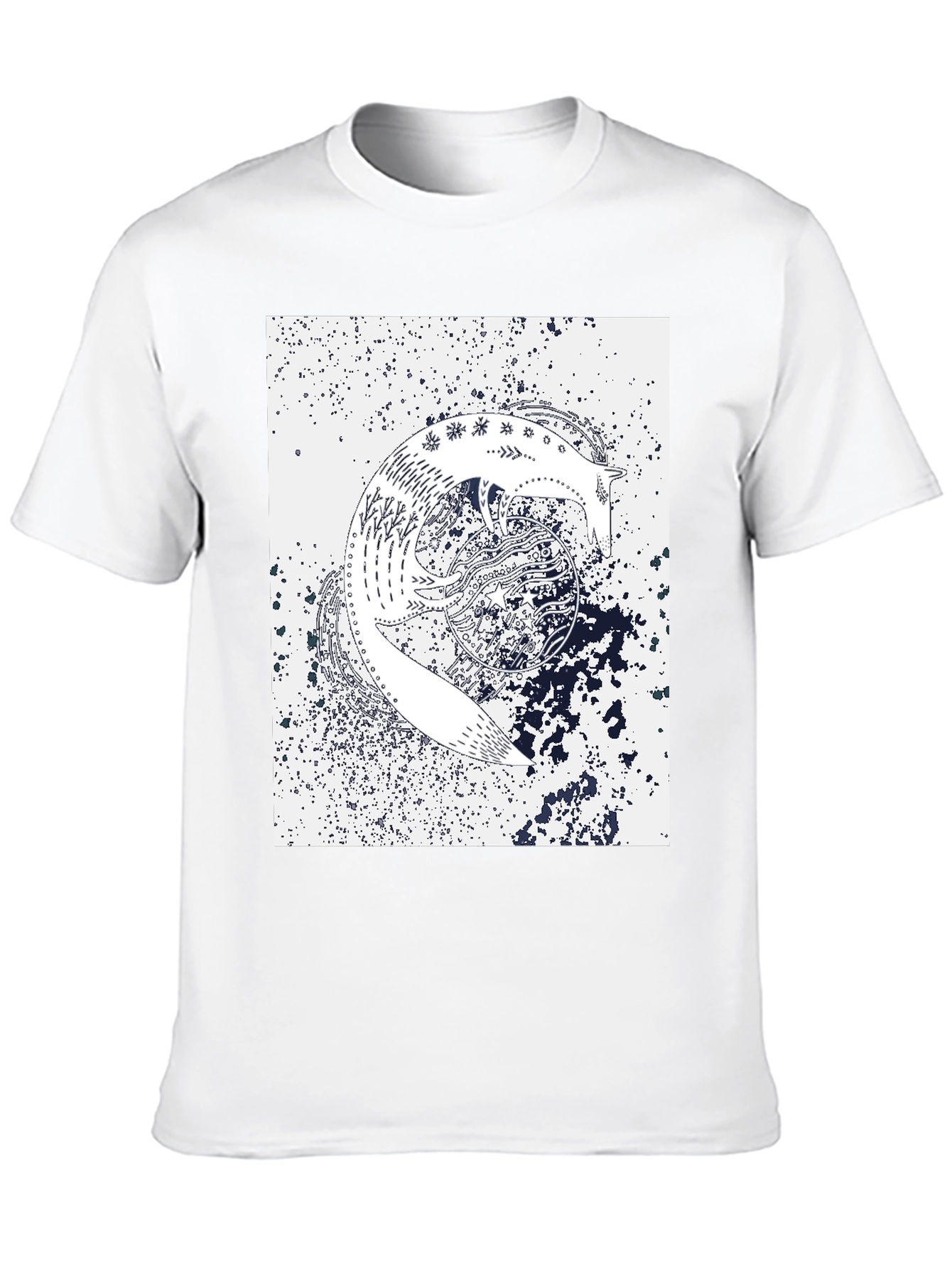 Abstract Fox Graphic Print Black T-Shirt