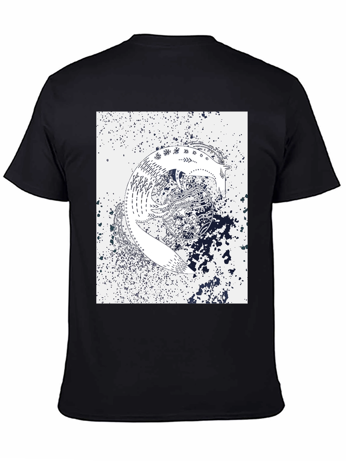 Abstract Fox Graphic Print Black T-Shirt