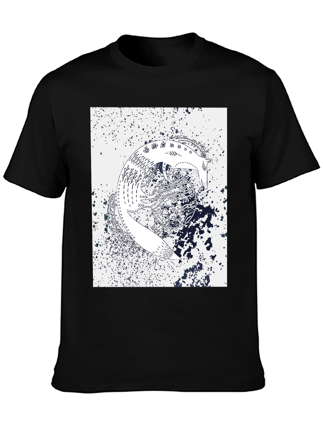 Abstract Fox Graphic Print Black T-Shirt