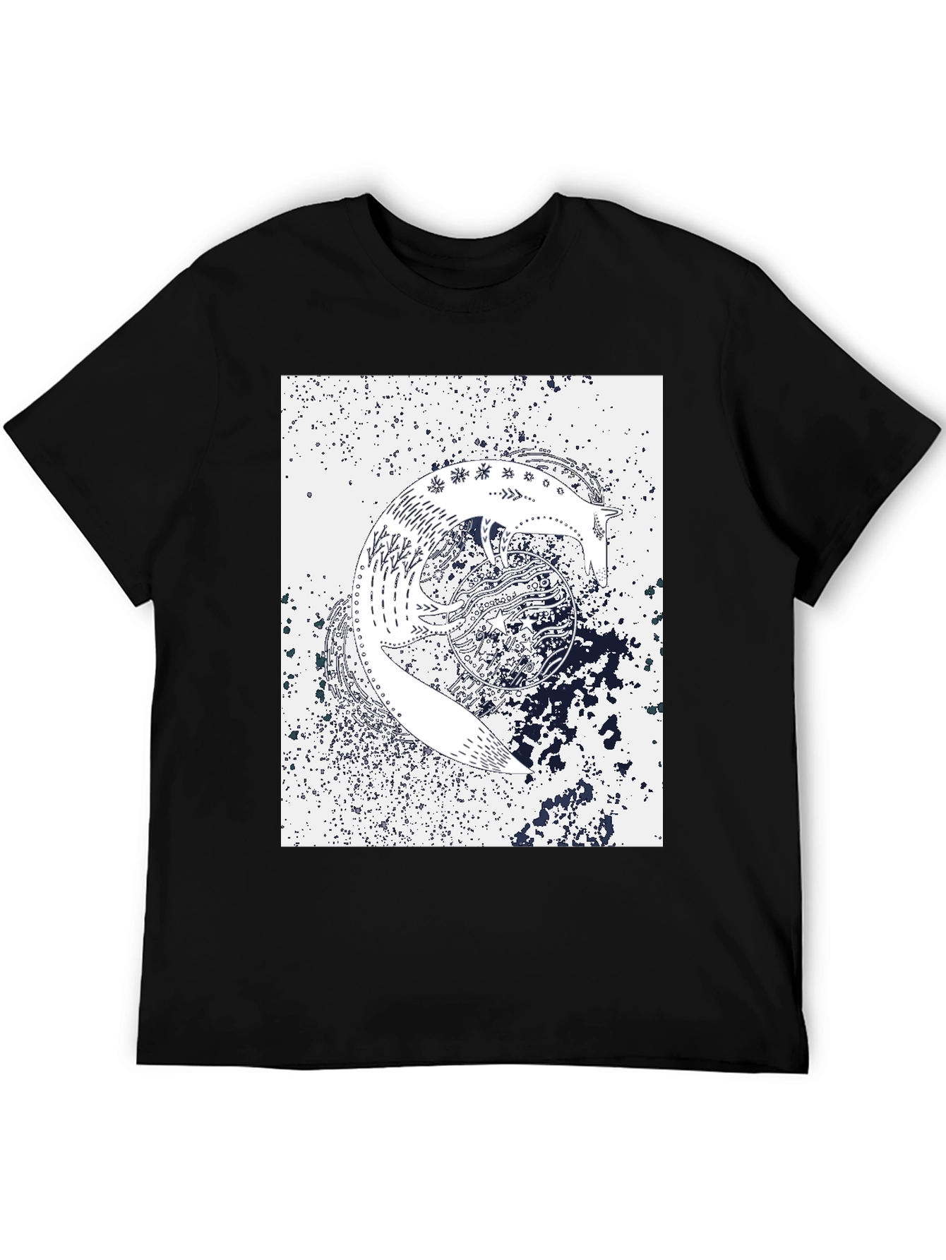 Abstract Fox Graphic Print Black T-Shirt