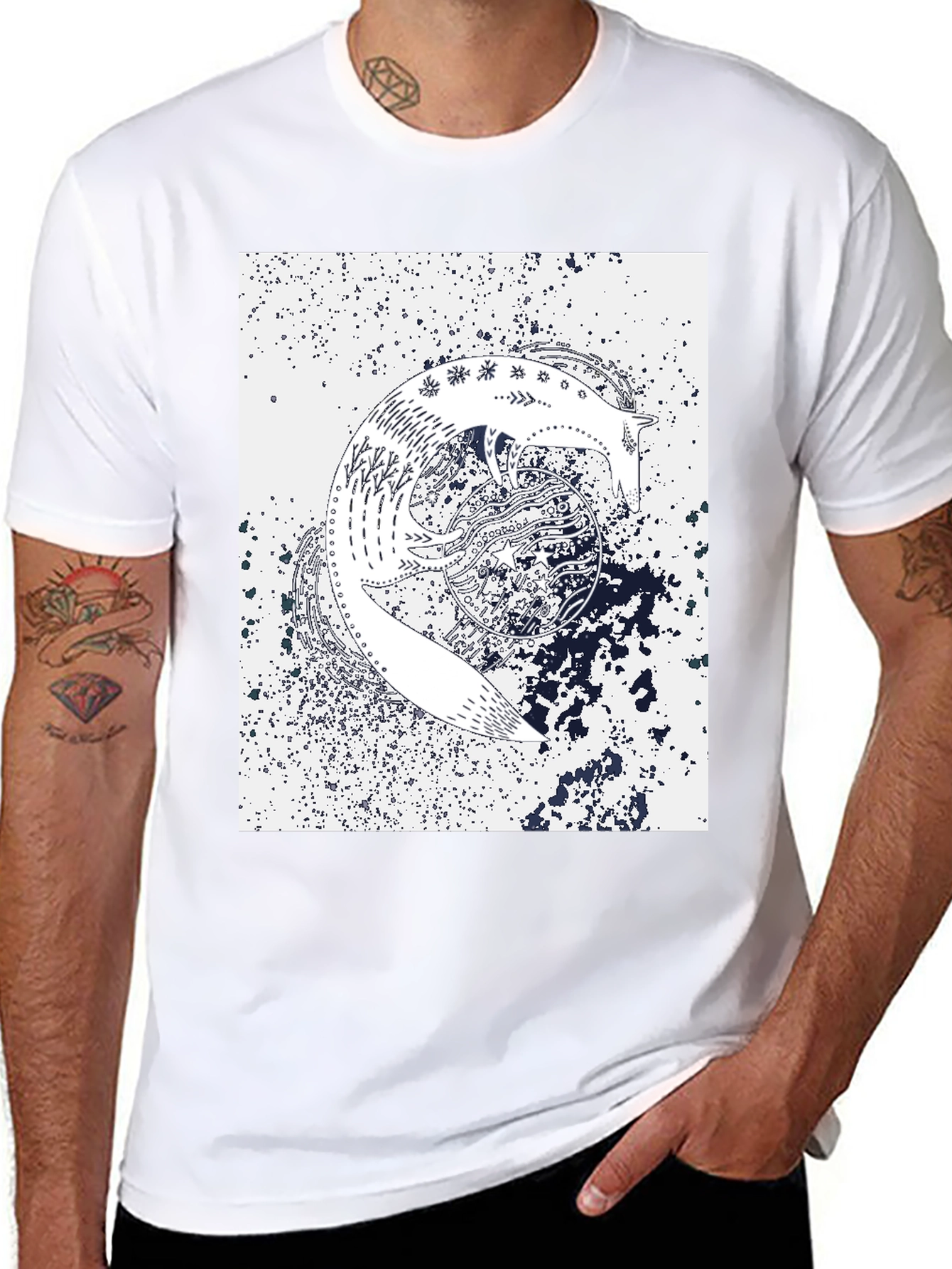 Abstract Fox Graphic Print Black T-Shirt