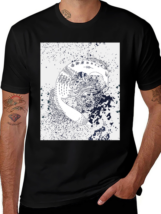 Abstract Fox Graphic Print Black T-Shirt