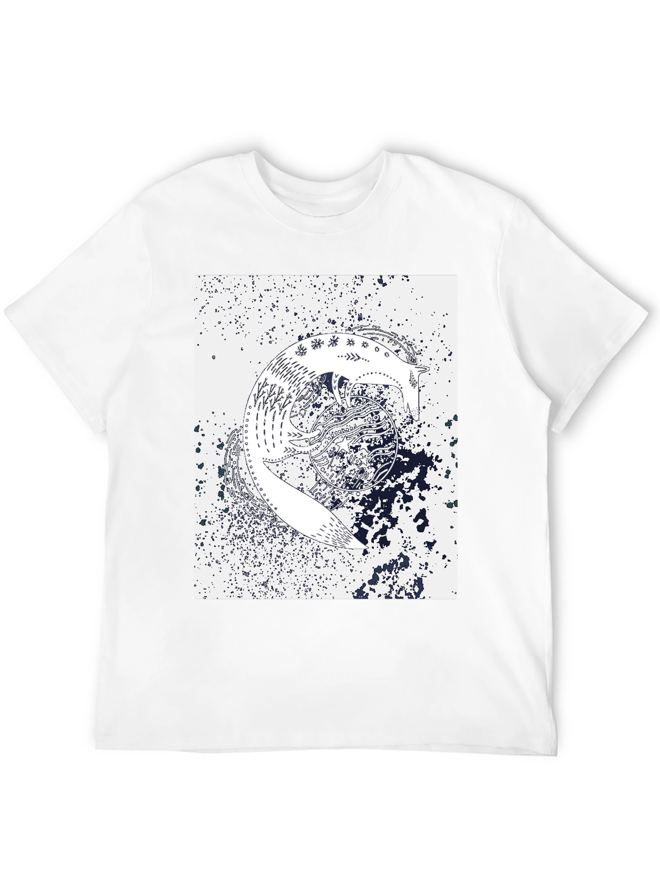 Abstract Fox Graphic Print Black T-Shirt