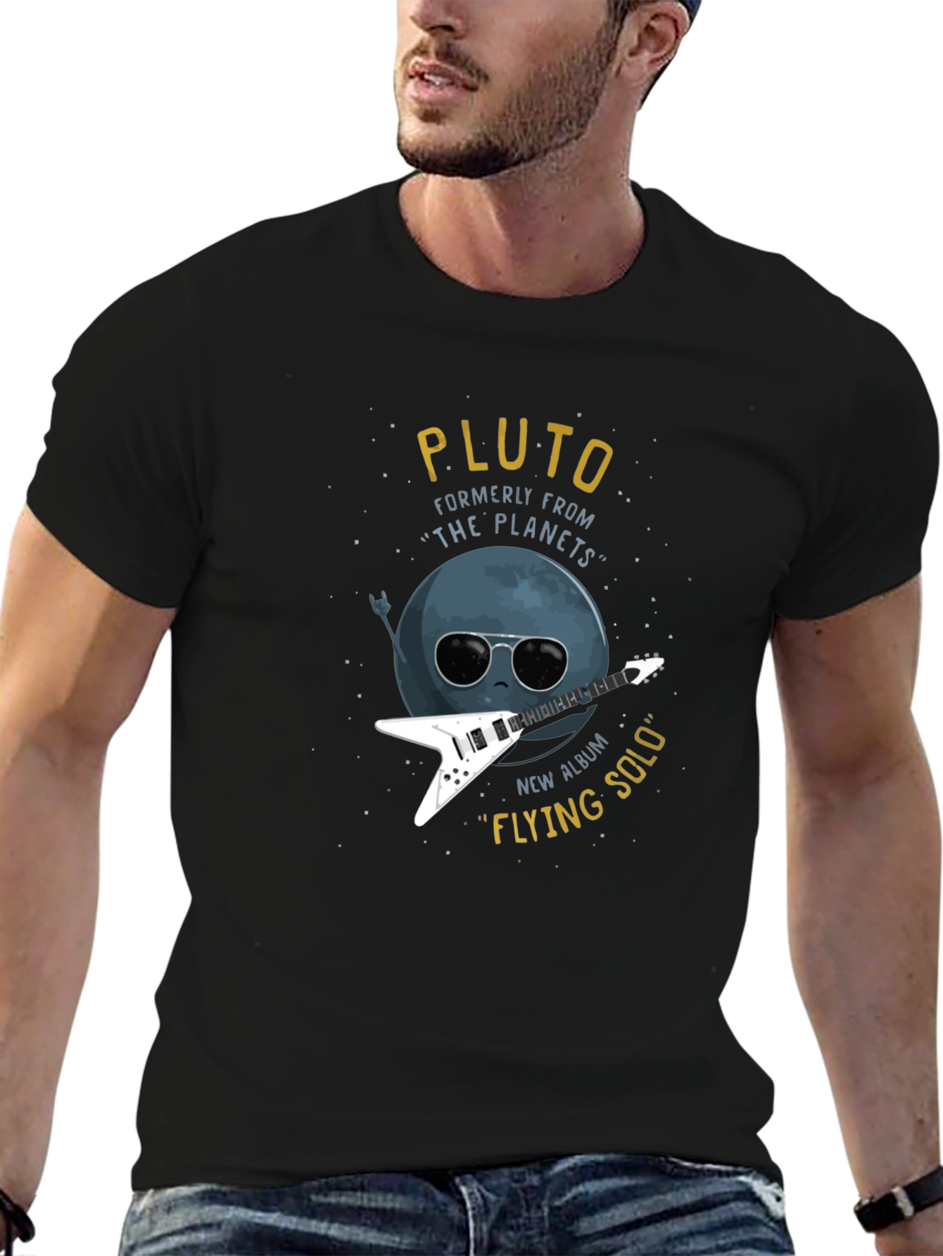Pluto Flying Solo Black T-Shirt