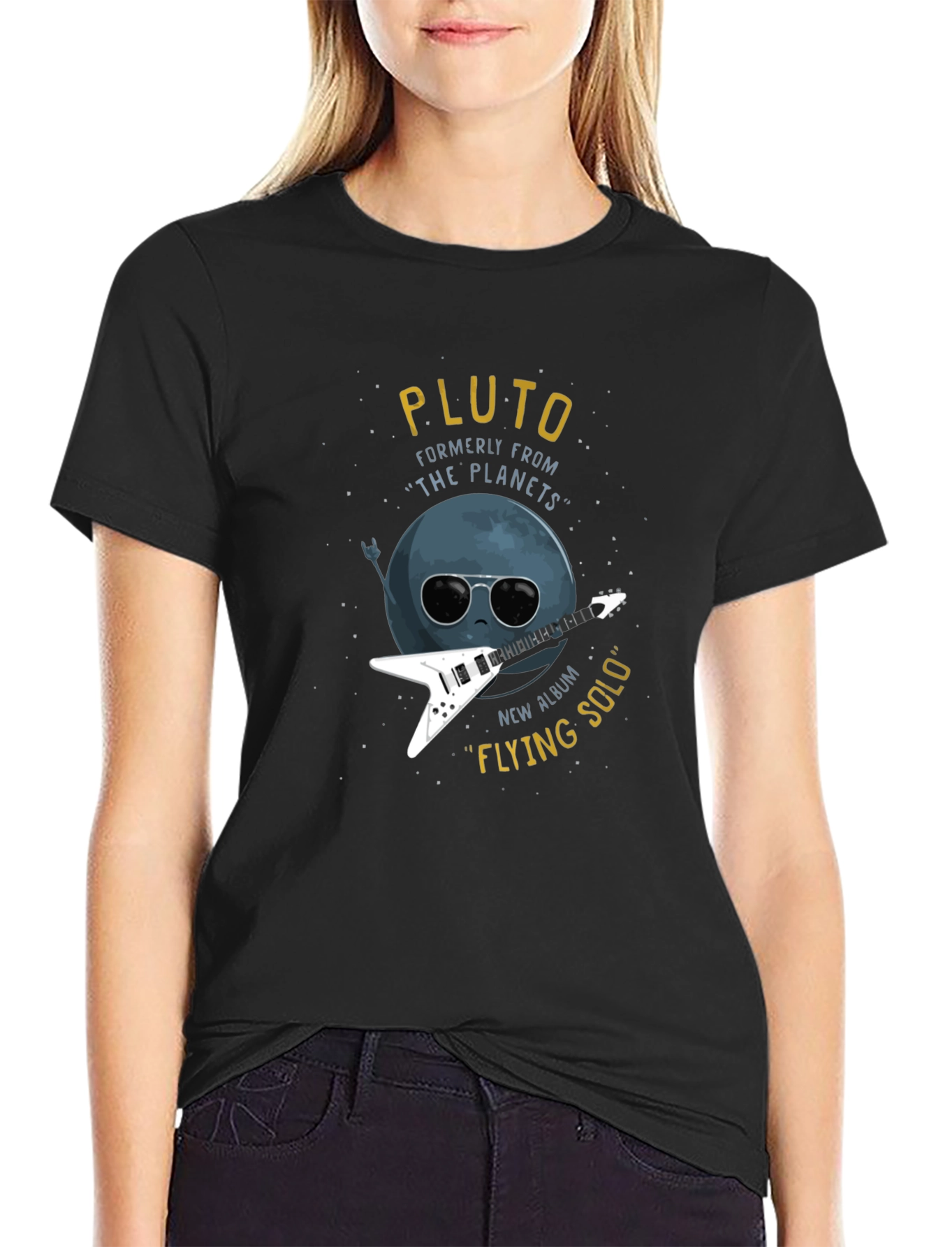 Pluto Flying Solo Black T-Shirt
