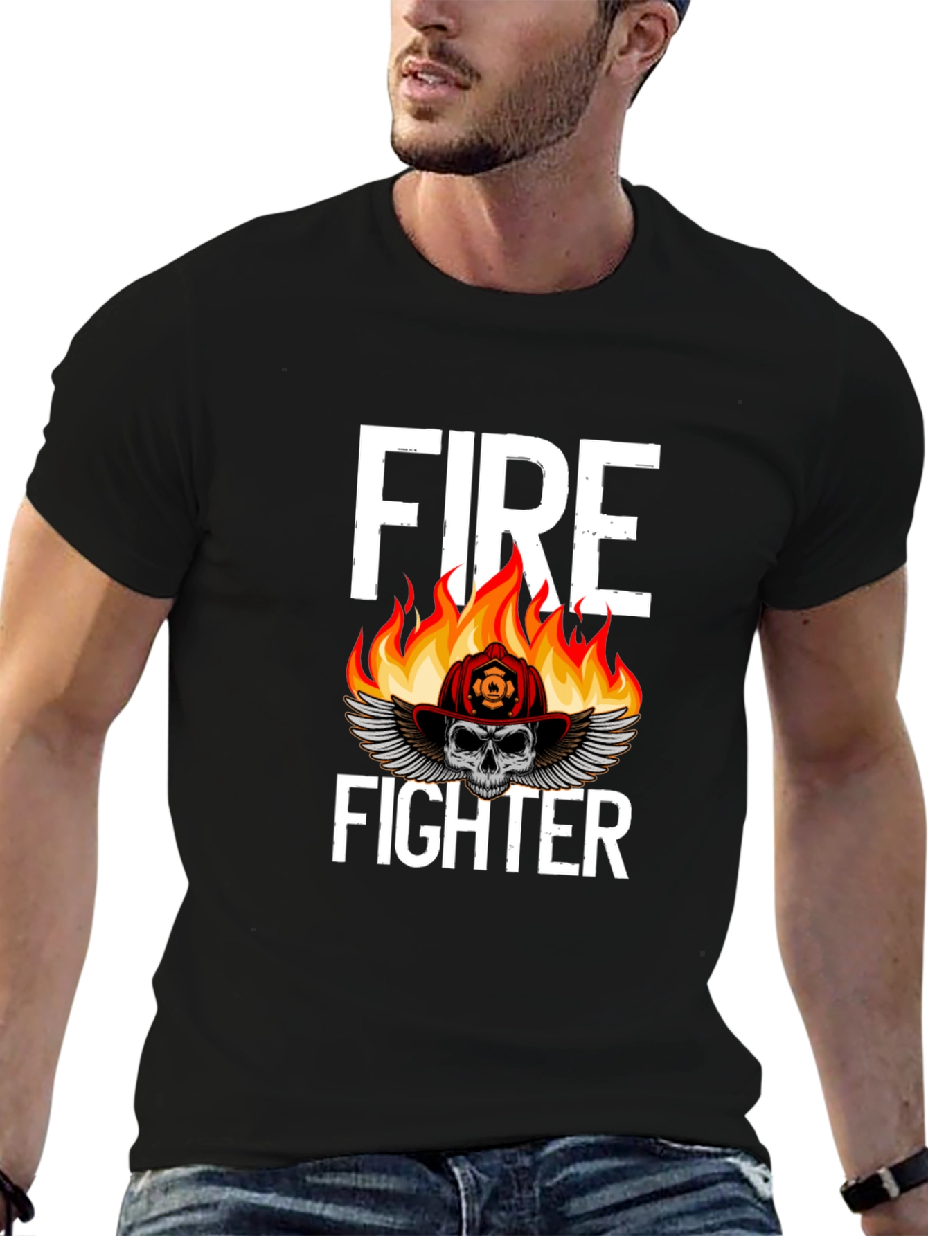 Firefighter Skull Graphic Tee - Bold Fireman Design
