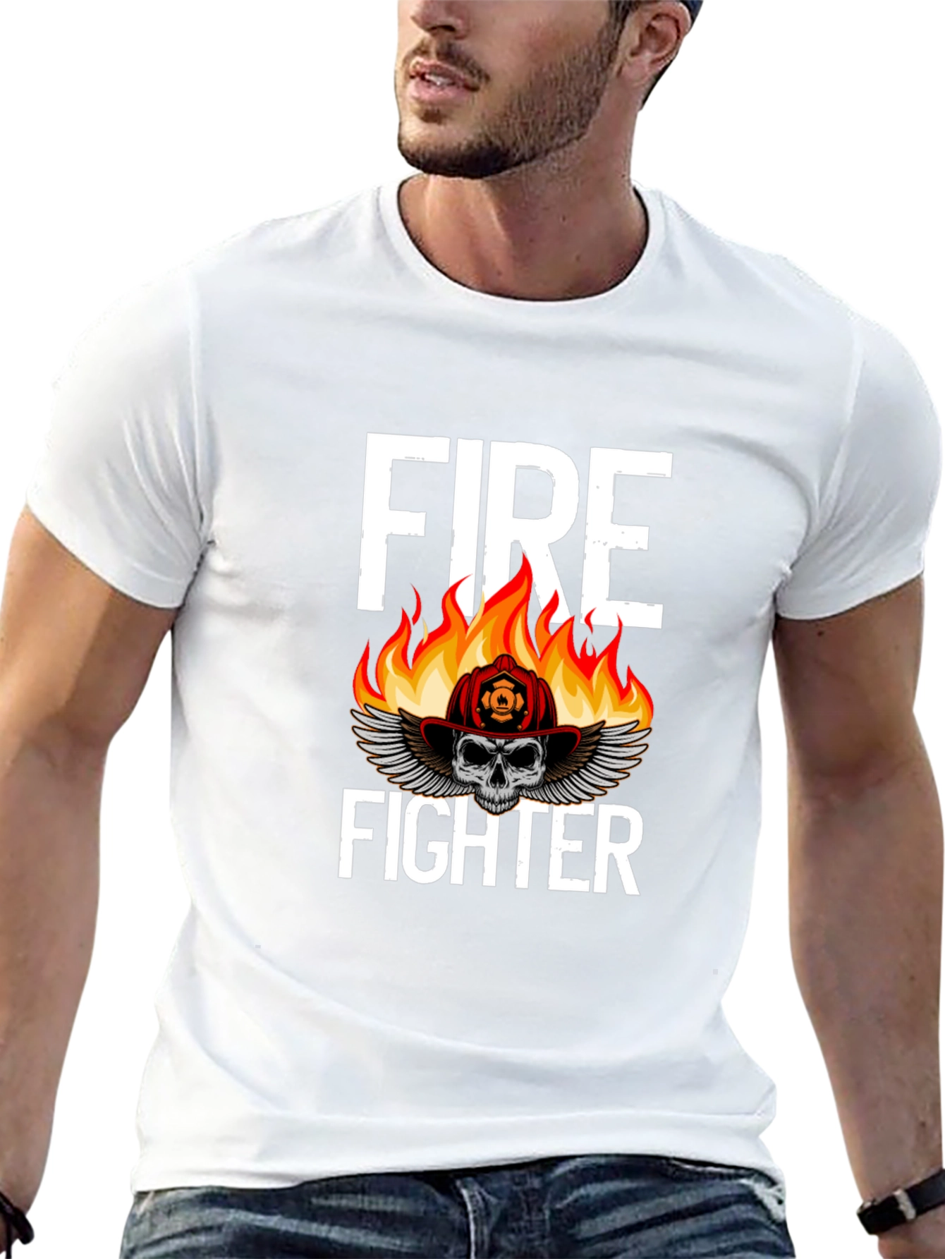 Firefighter Skull Graphic Tee - Bold Fireman Design