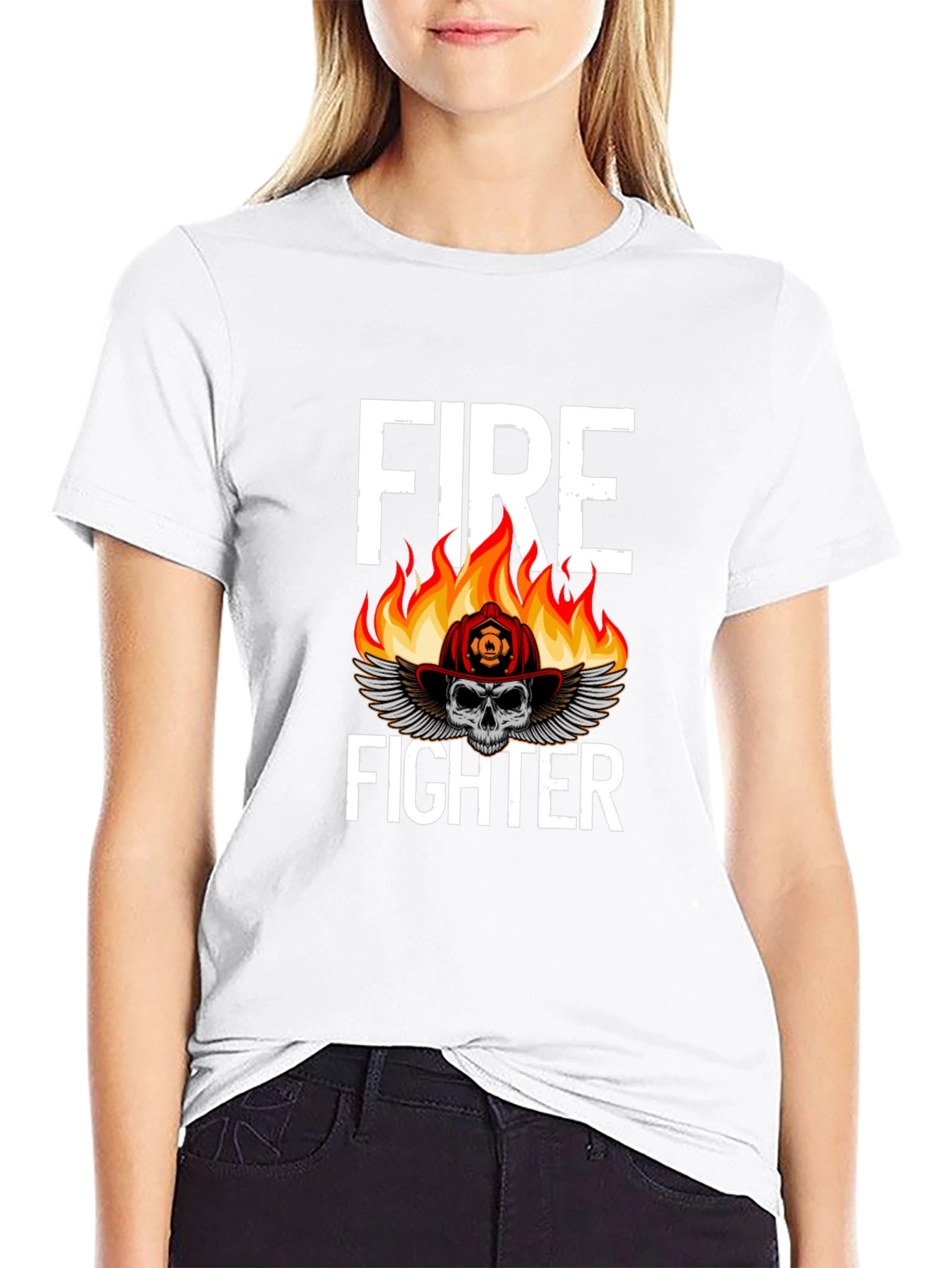 Firefighter Skull Graphic Tee - Bold Fireman Design