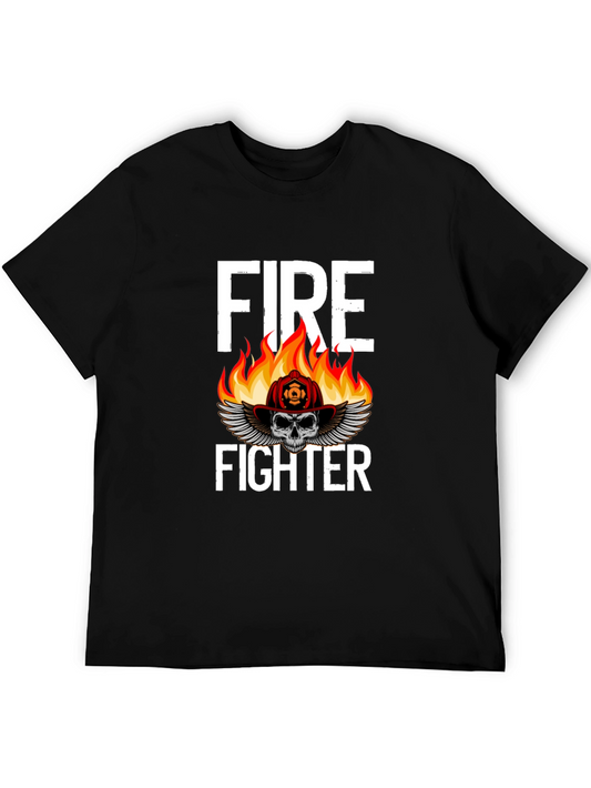 Firefighter Skull Graphic Tee - Bold Fireman Design