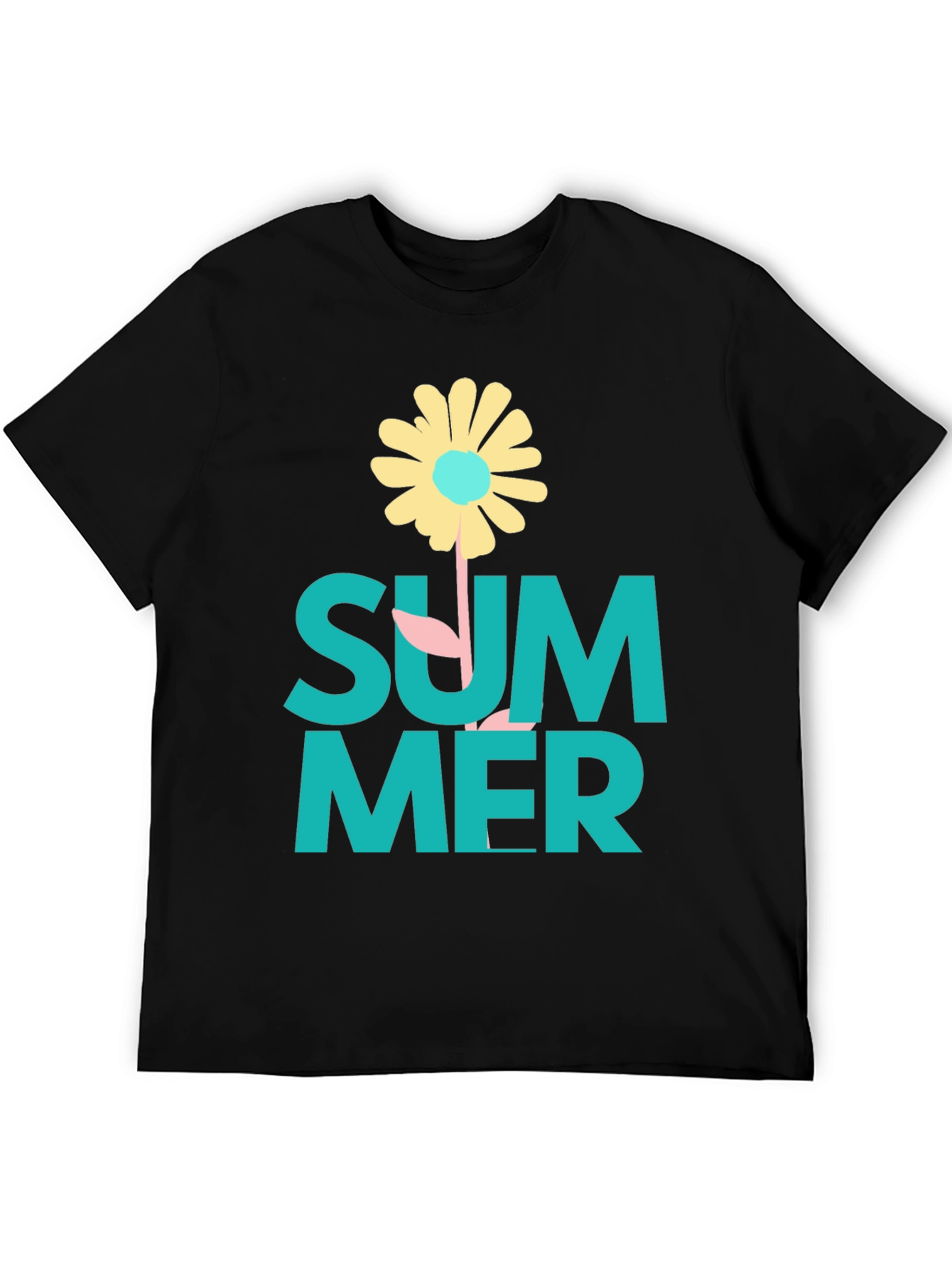 Summer Flower Graphic Tee - Black Casual T-Shirt