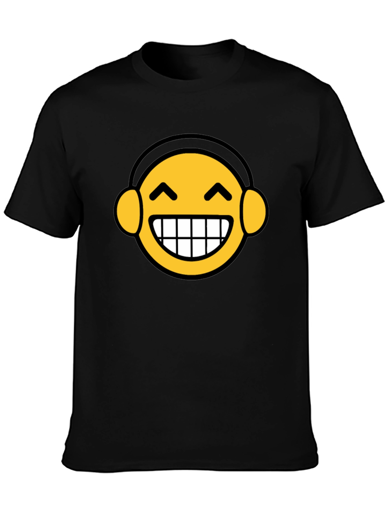 Funny Emoji Headphone Graphic Tee - Black