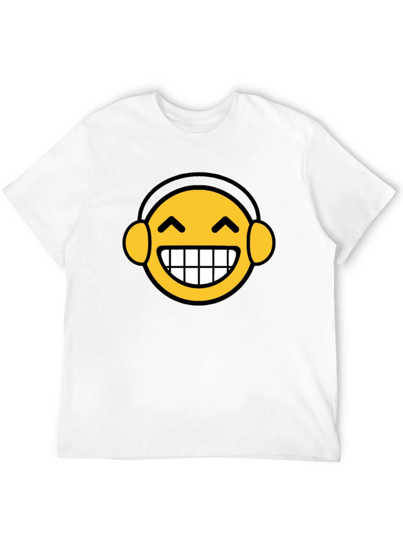 Funny Emoji Headphone Graphic Tee - Black