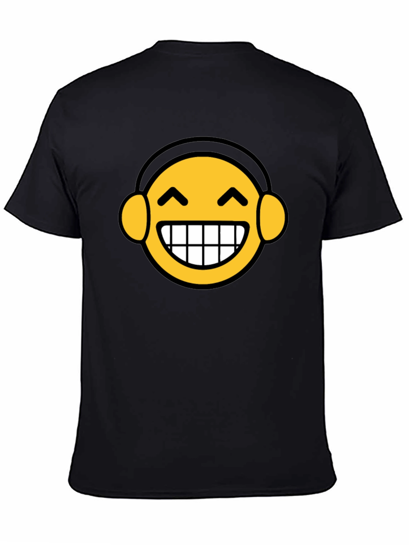 Funny Emoji Headphone Graphic Tee - Black