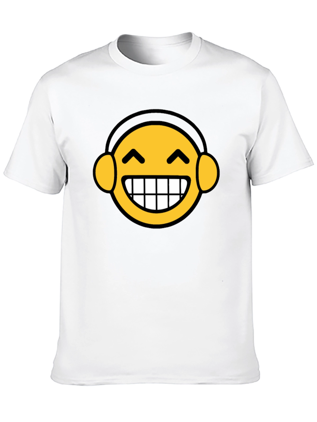 Funny Emoji Headphone Graphic Tee - Black