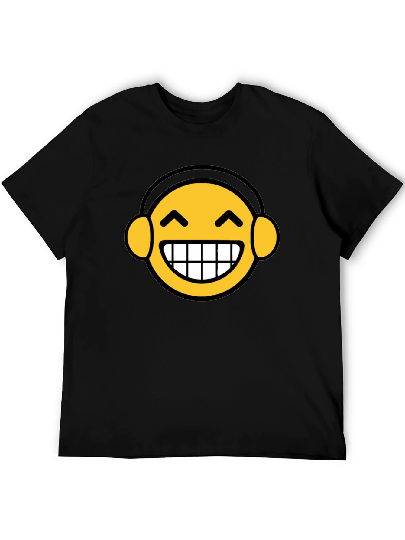 Funny Emoji Headphone Graphic Tee - Black