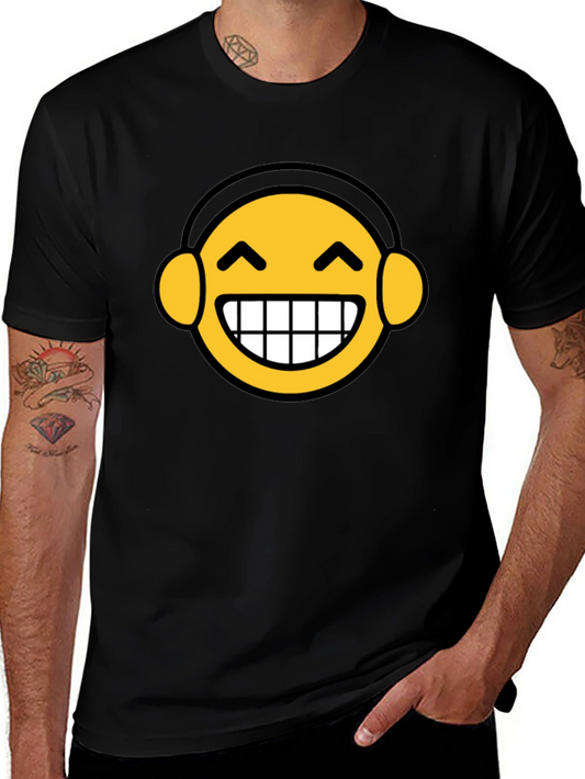 Funny Emoji Headphone Graphic Tee - Black