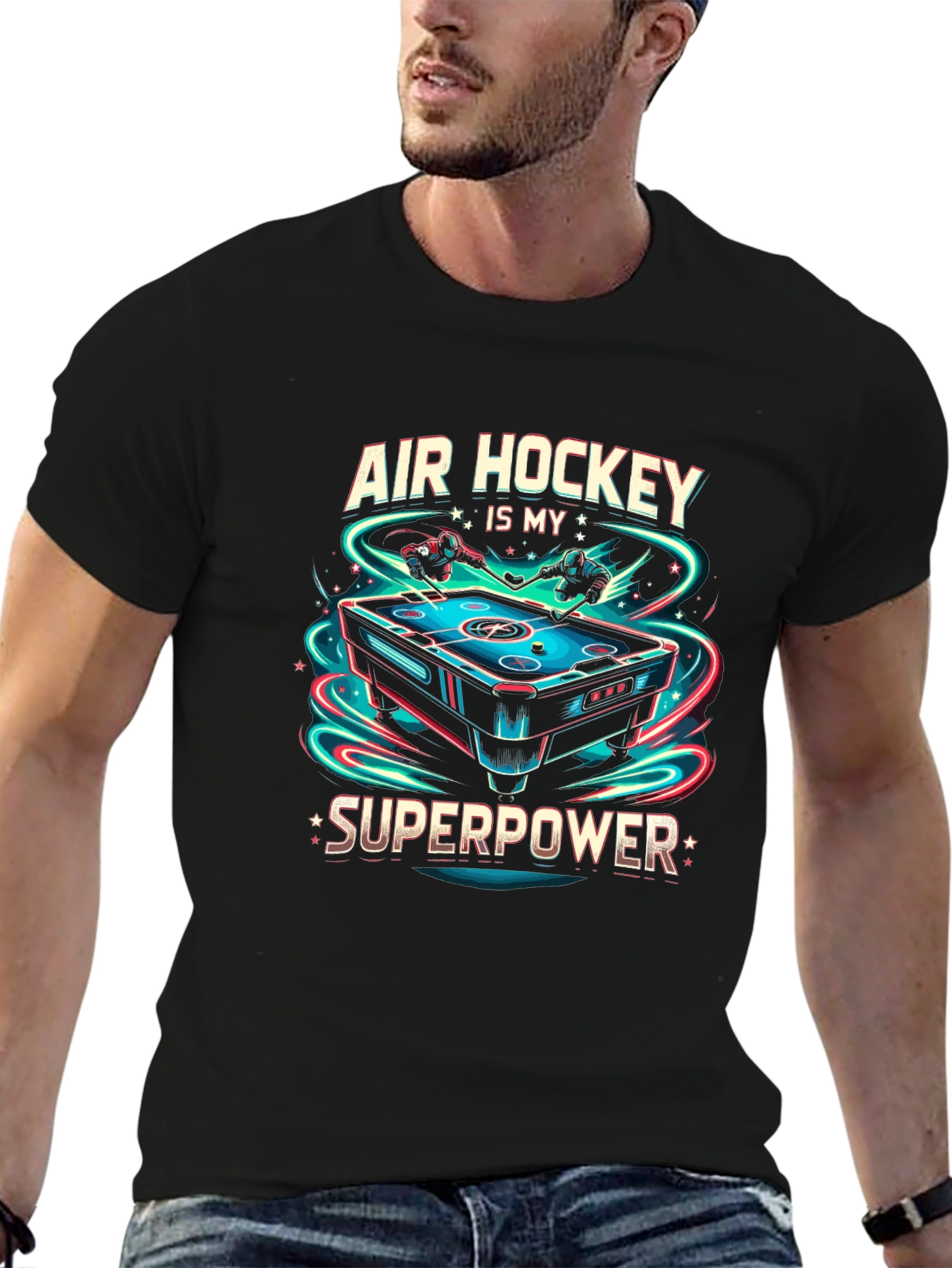 Air Hockey Superpower Black T-Shirt