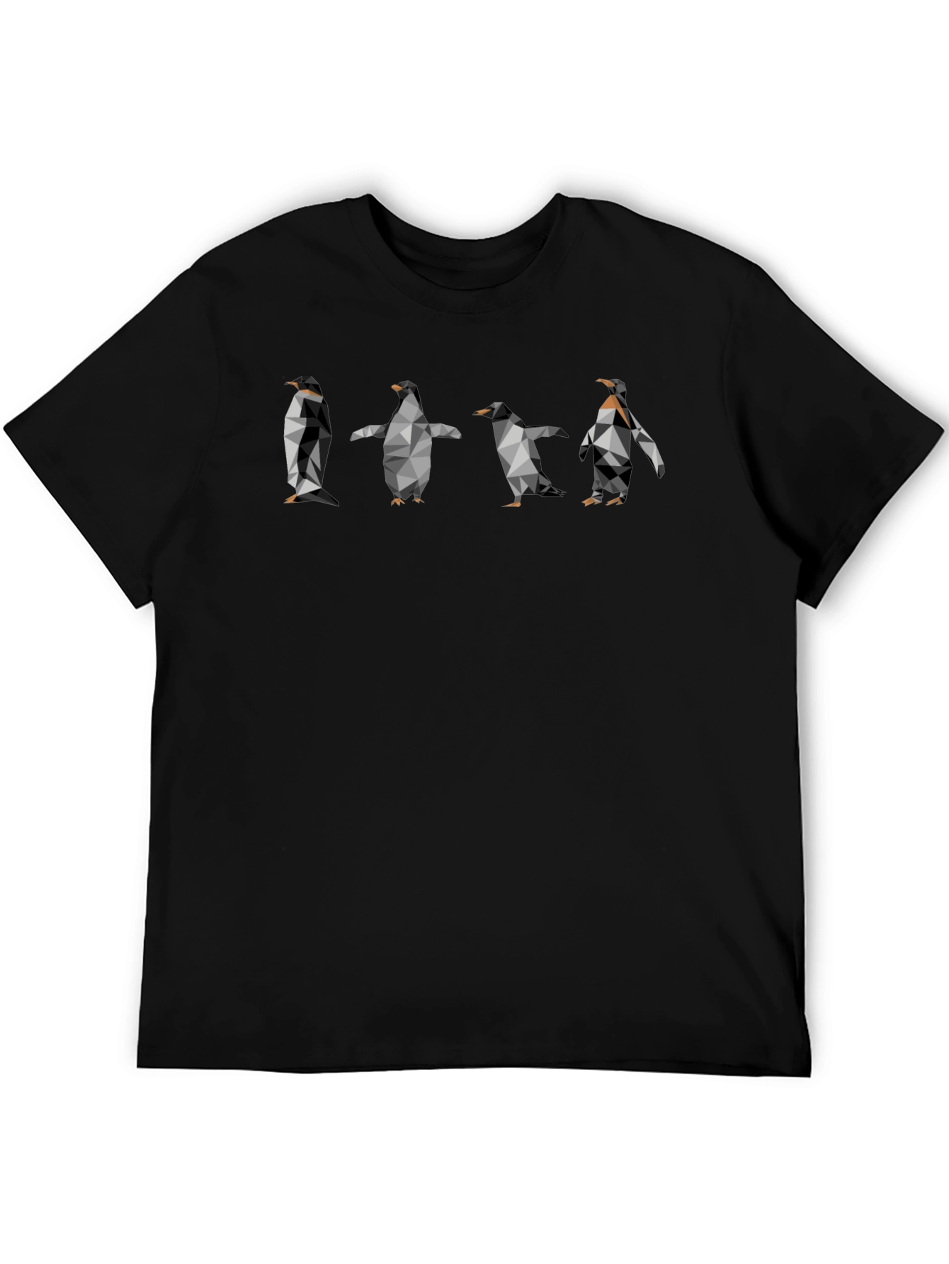 Geometric Penguin Print Black T-Shirt