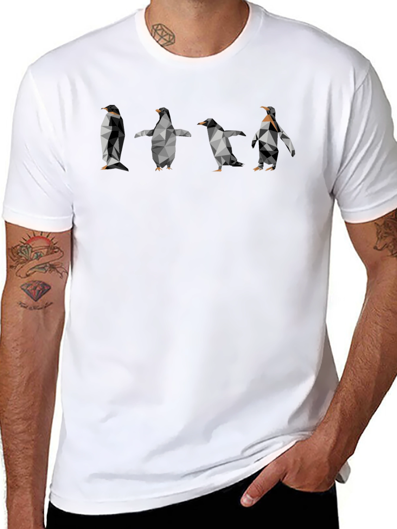 Geometric Penguin Print Black T-Shirt