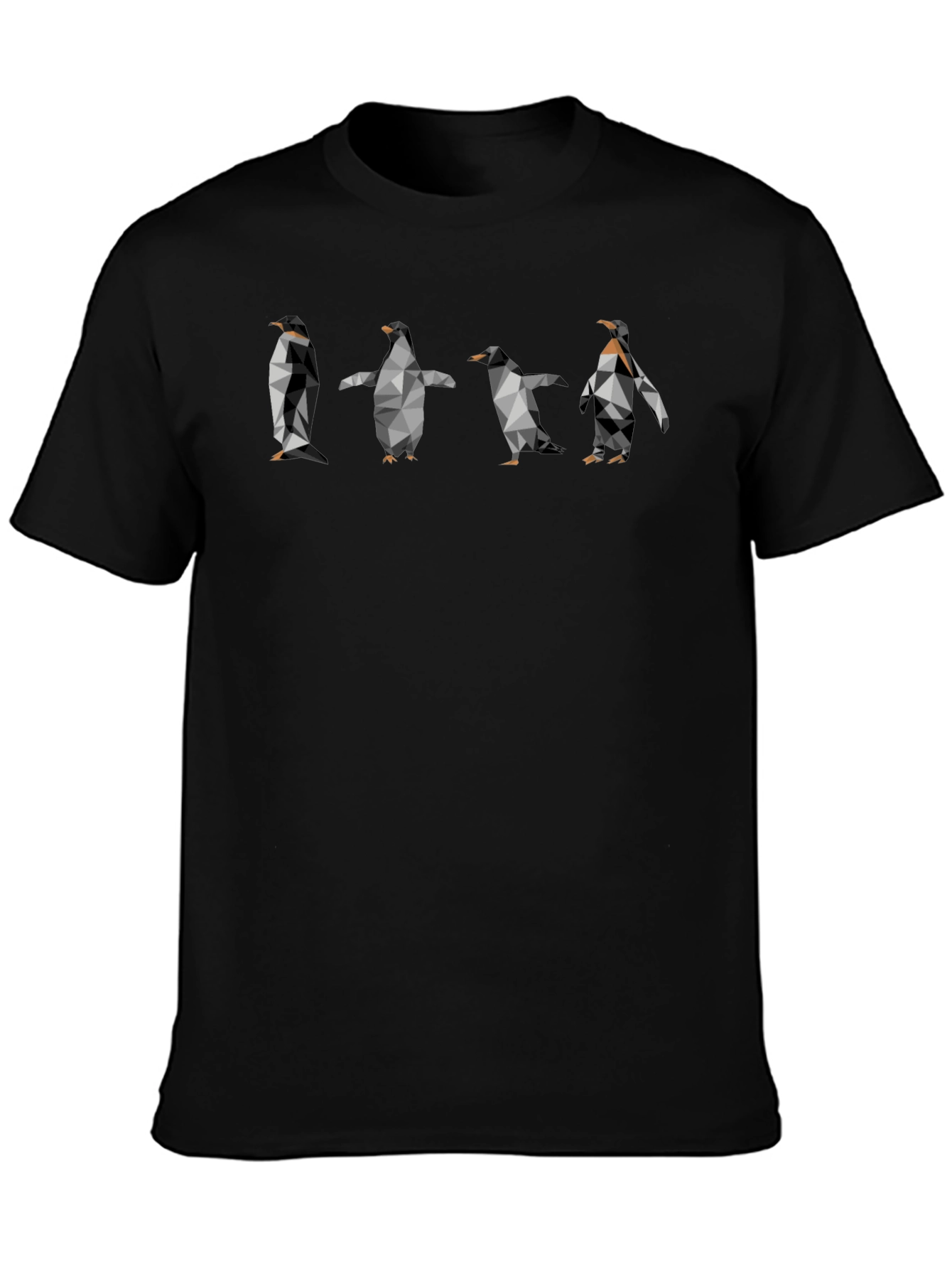 Geometric Penguin Print Black T-Shirt