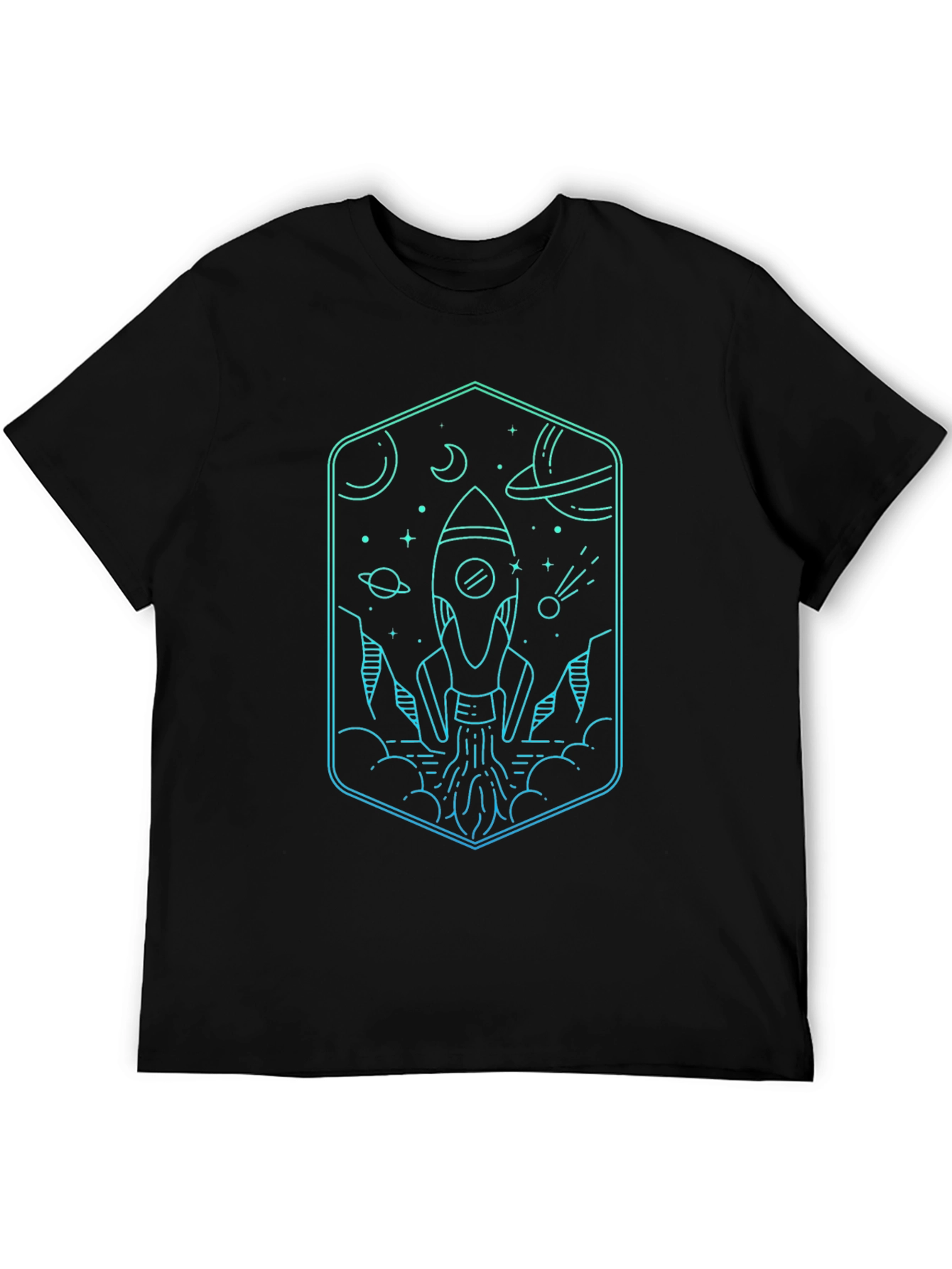 Space Rocket Graphic Tee - Black Cotton Blend