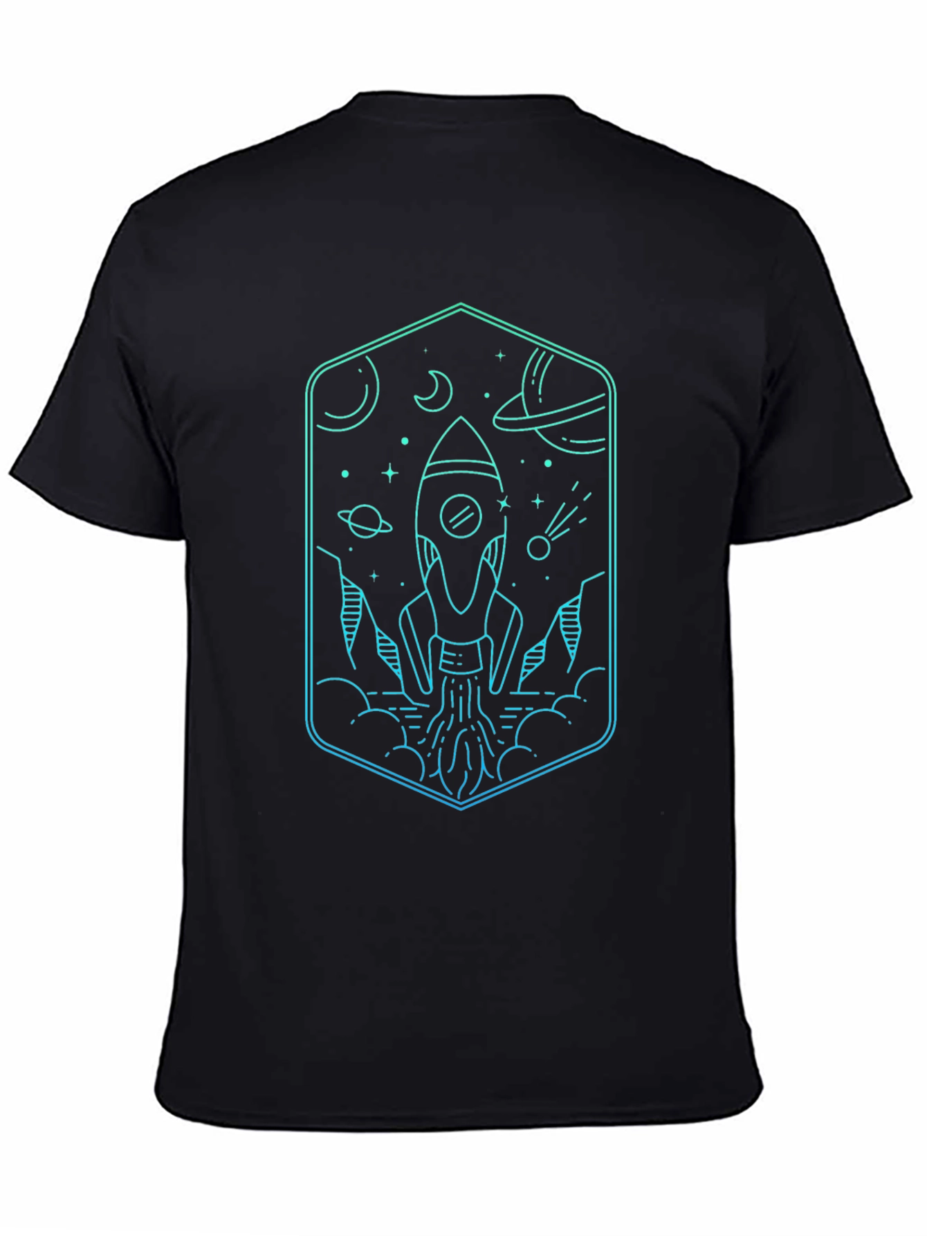 Space Rocket Graphic Tee - Black Cotton Blend
