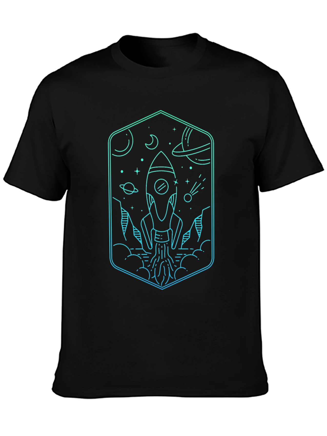 Space Rocket Graphic Tee - Black Cotton Blend