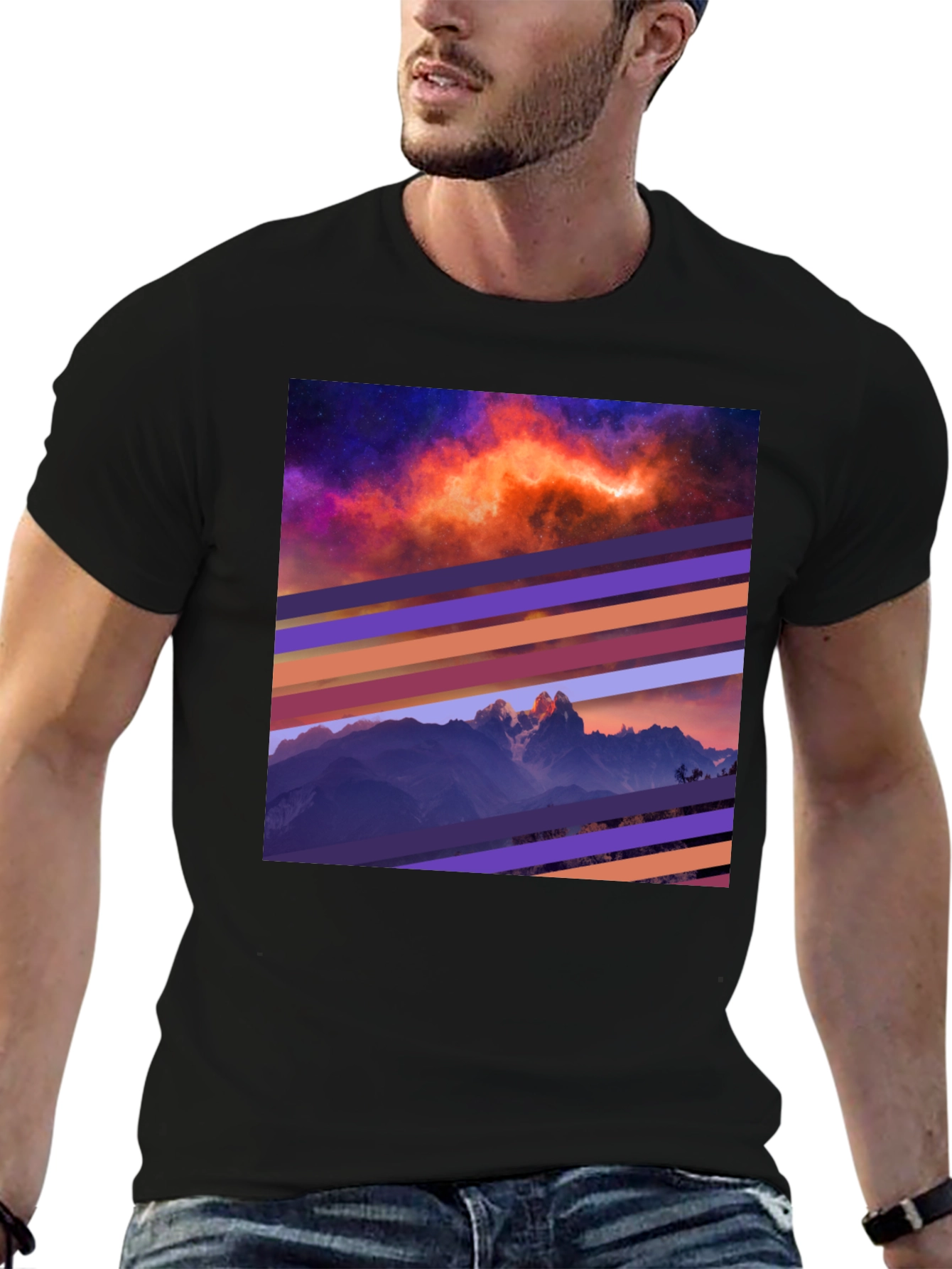 Cosmic Mountain Tee - Abstract Graphic Print T-Shirt