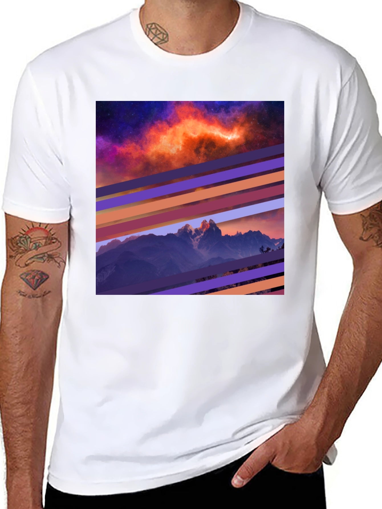 Cosmic Mountain Tee - Abstract Graphic Print T-Shirt