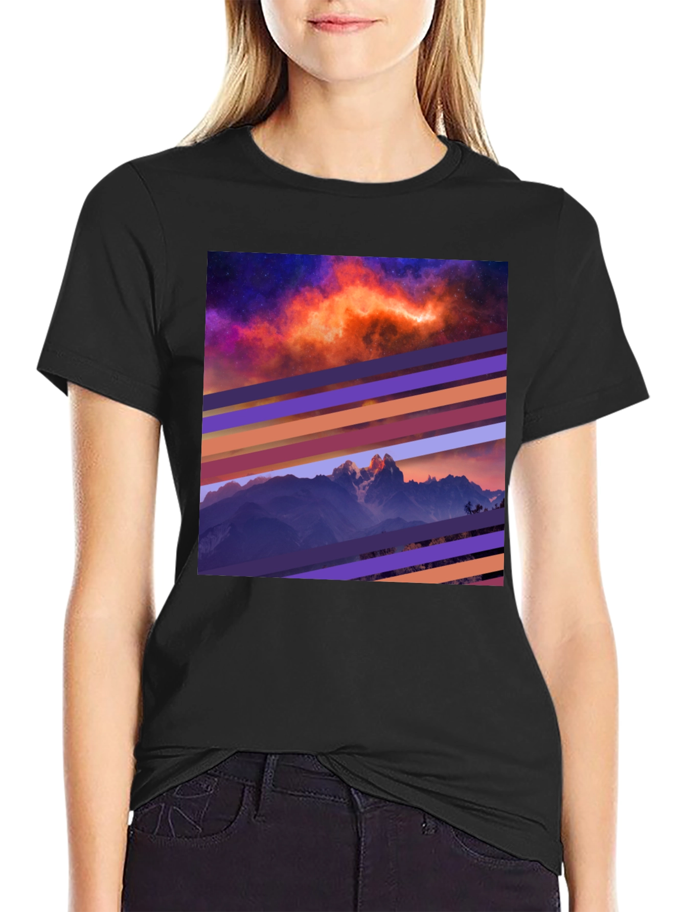 Cosmic Mountain Tee - Abstract Graphic Print T-Shirt