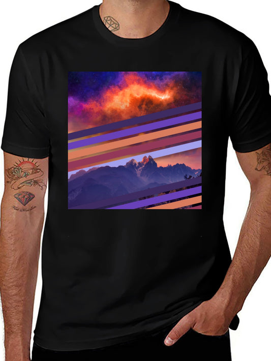 Cosmic Mountain Tee - Abstract Graphic Print T-Shirt