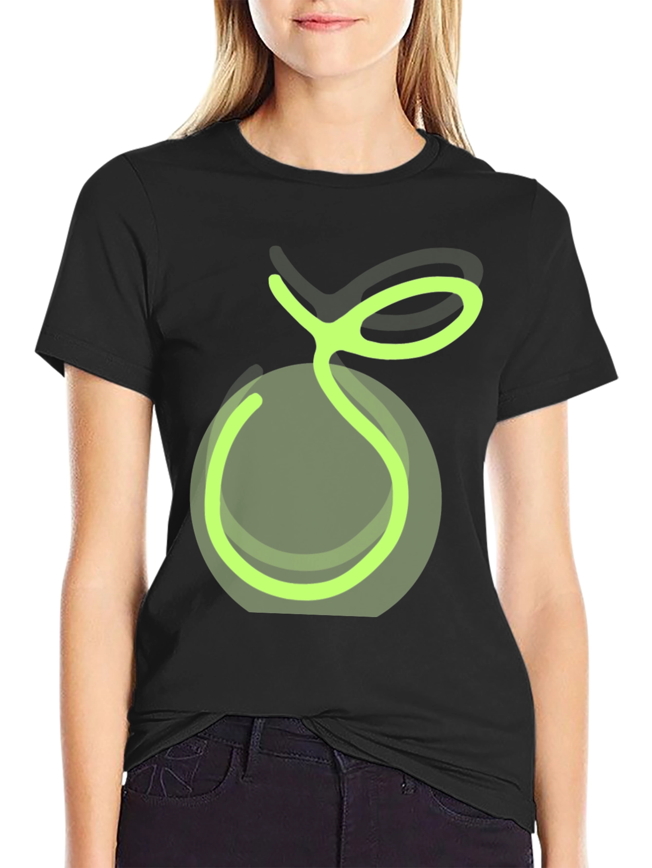 Green Apple Graphic Tee - Casual Black T-Shirt