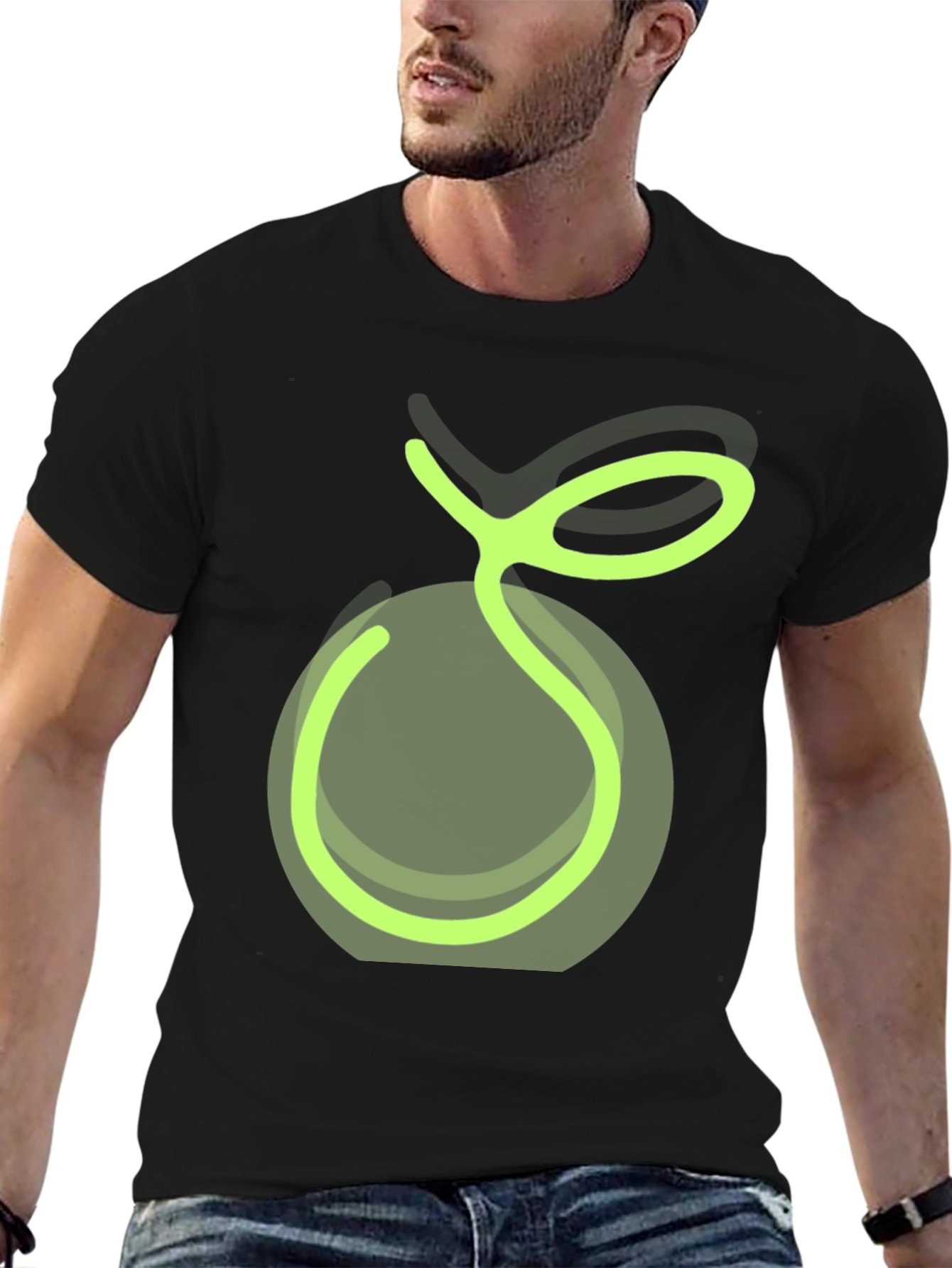 Green Apple Graphic Tee - Casual Black T-Shirt