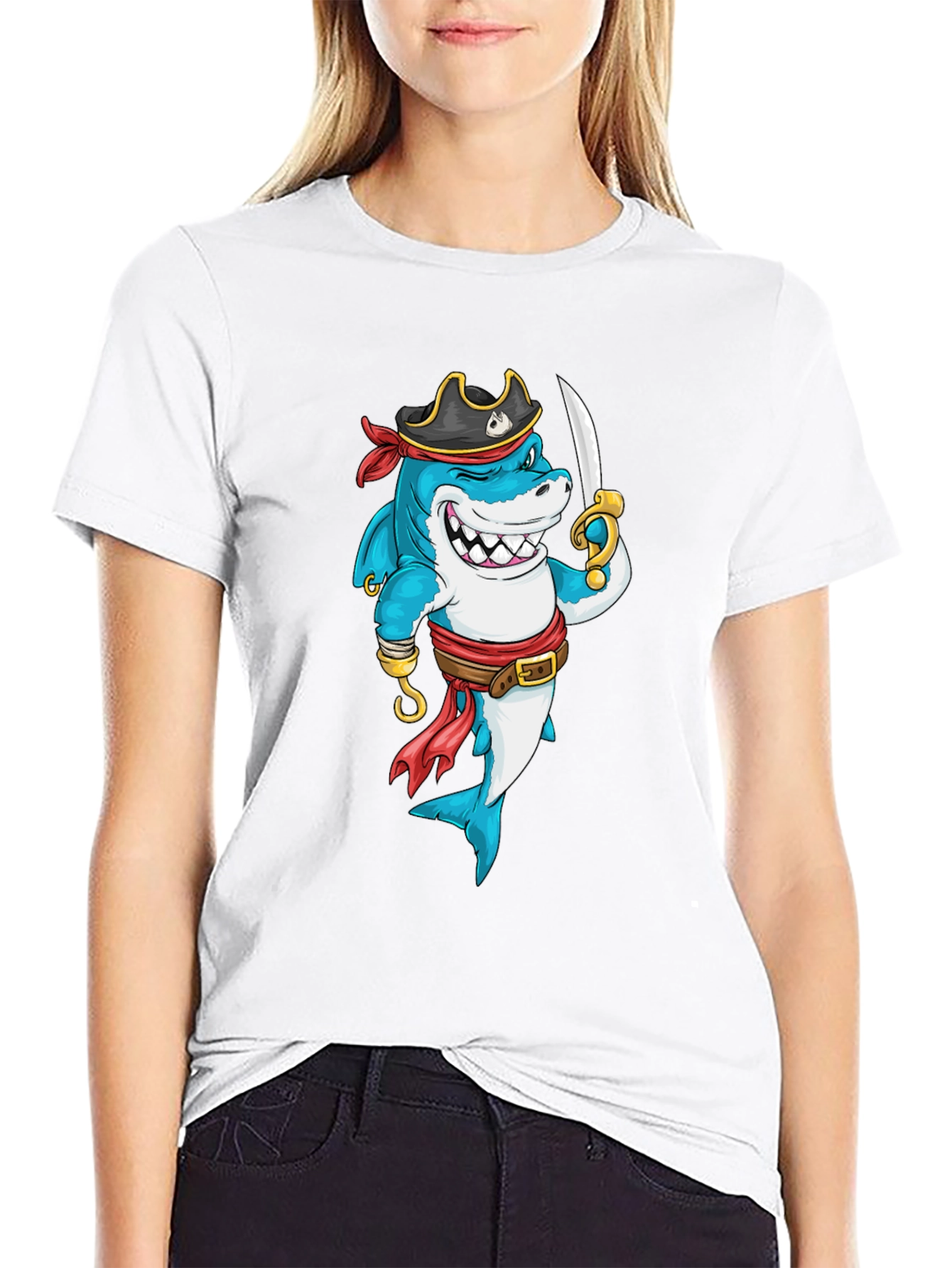 Pirate Shark Graphic T-Shirt - Fun Novelty Tee