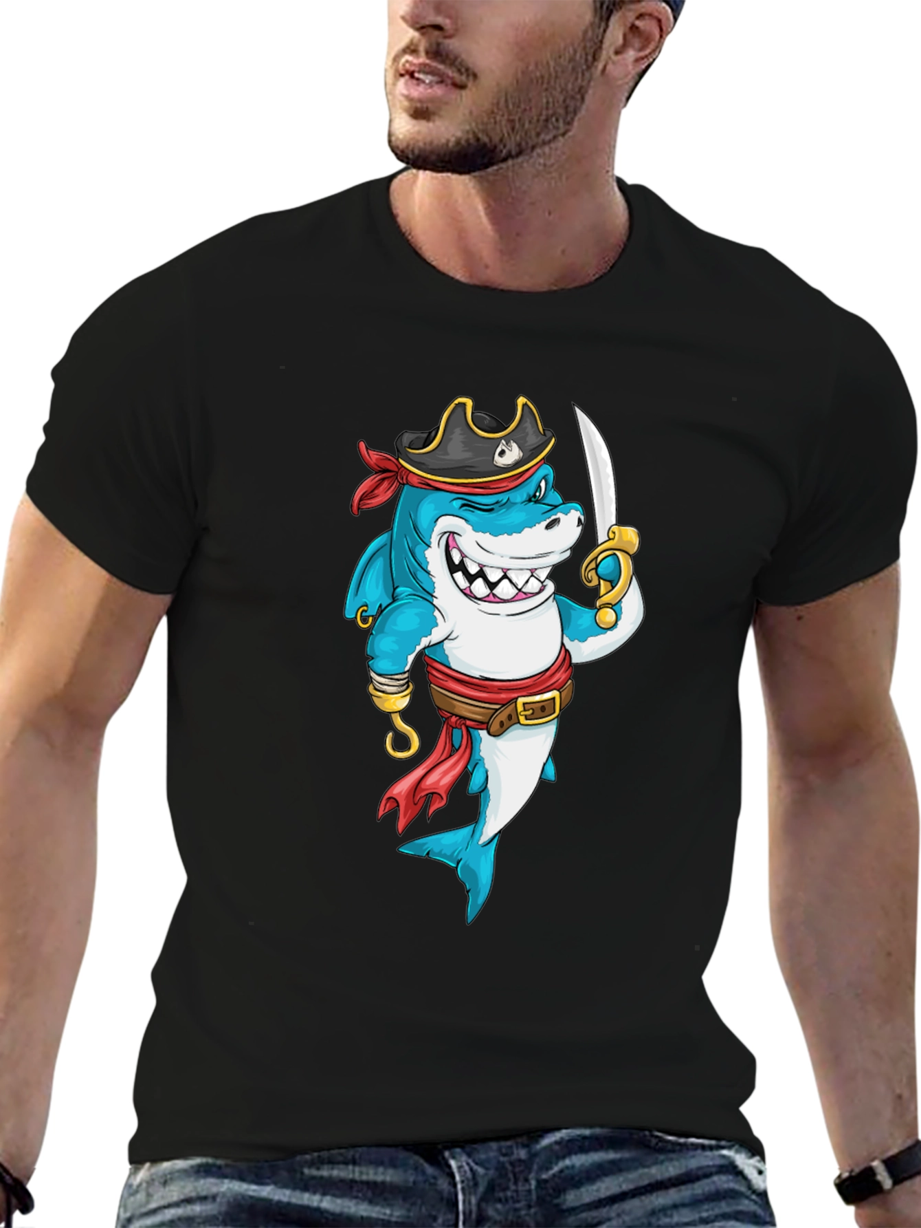 Pirate Shark Graphic T-Shirt - Fun Novelty Tee