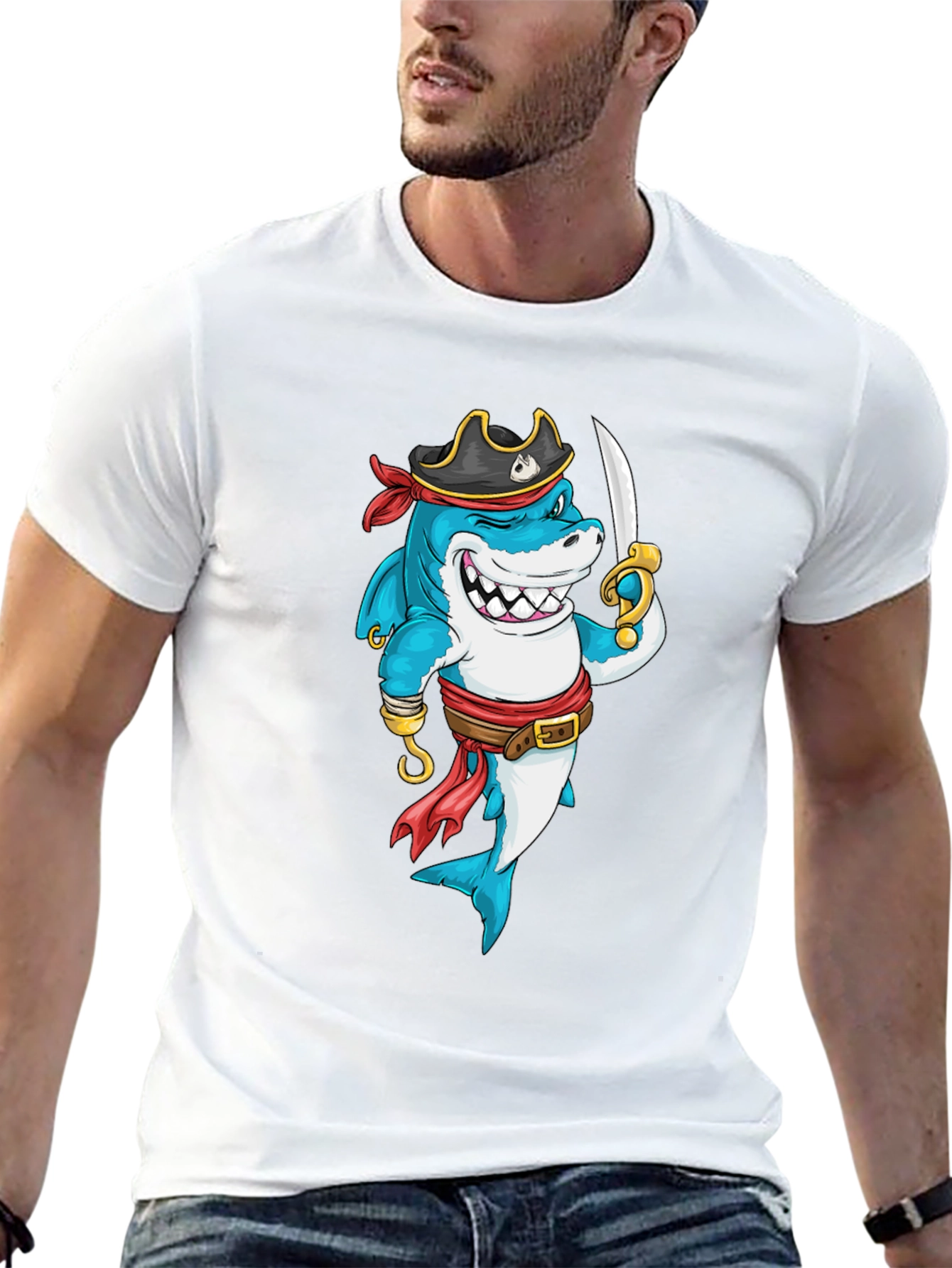 Pirate Shark Graphic T-Shirt - Fun Novelty Tee