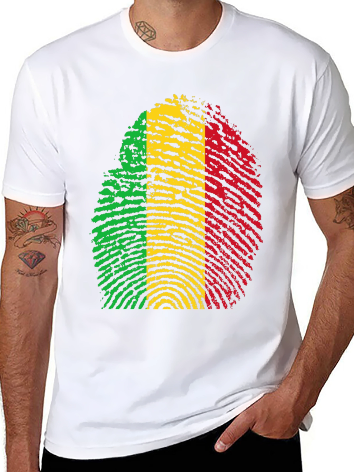 Rasta Fingerprint Graphic T-Shirt - Black
