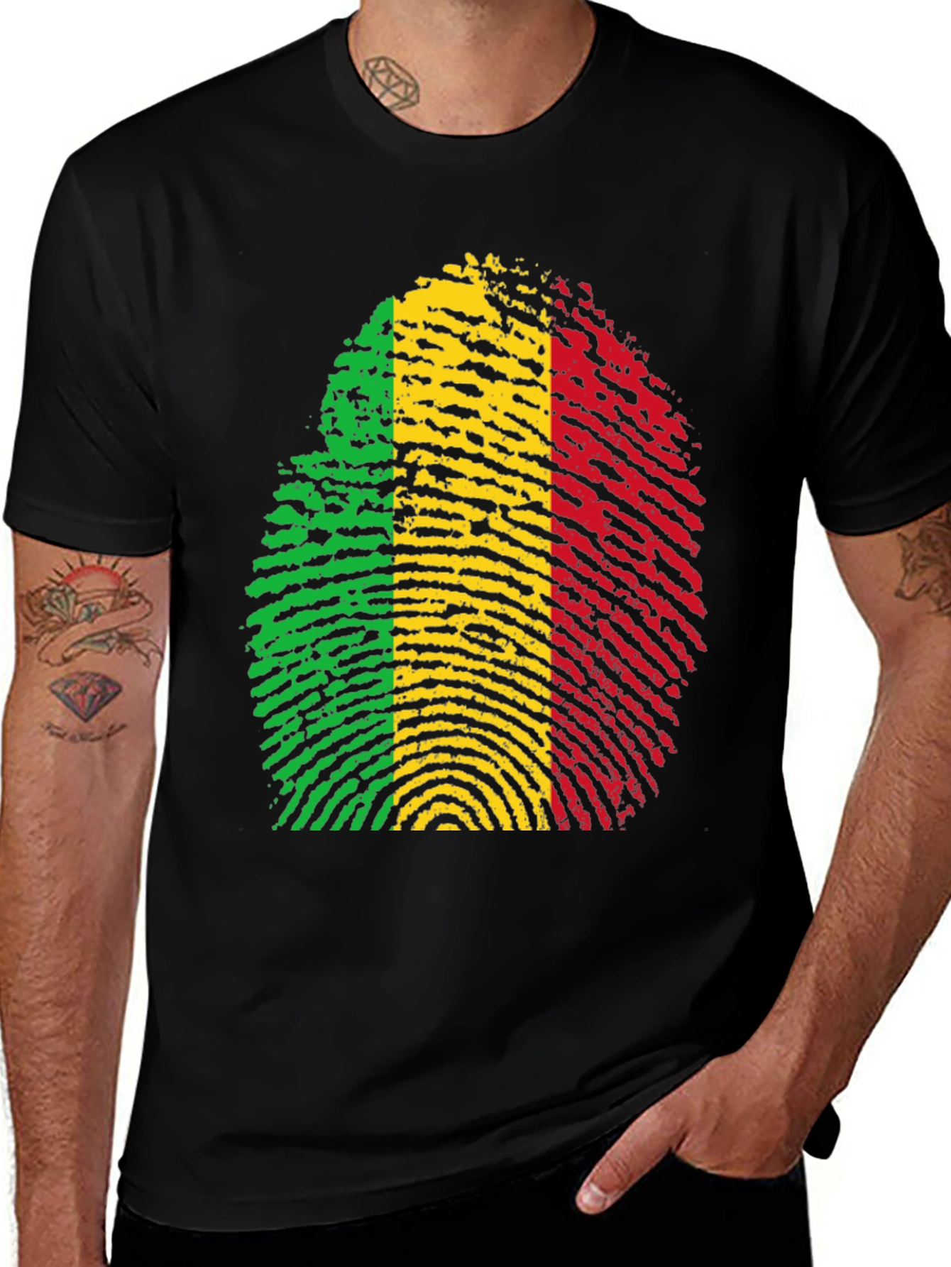 Rasta Fingerprint Graphic T-Shirt - Black