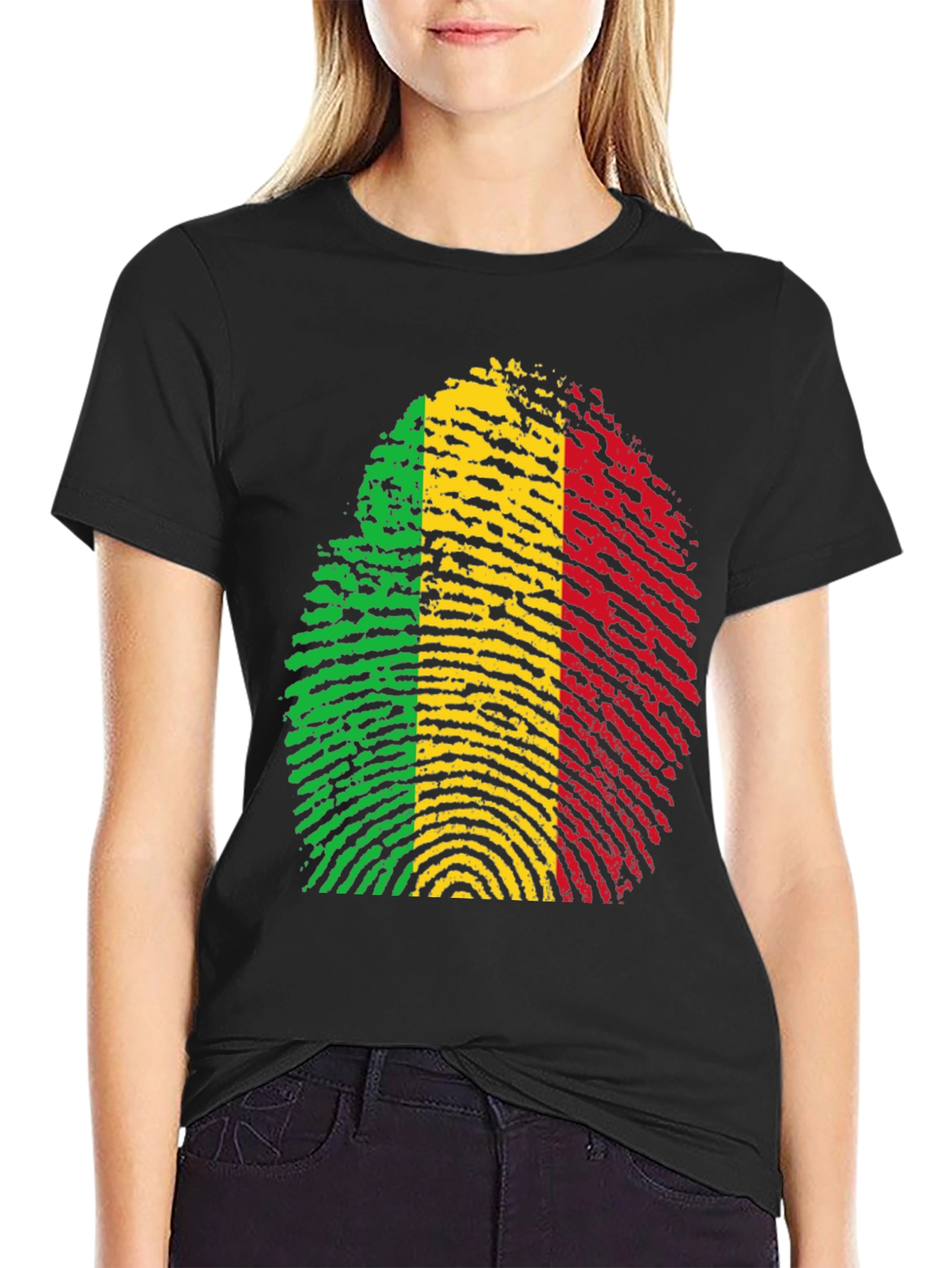 Rasta Fingerprint Graphic T-Shirt - Black