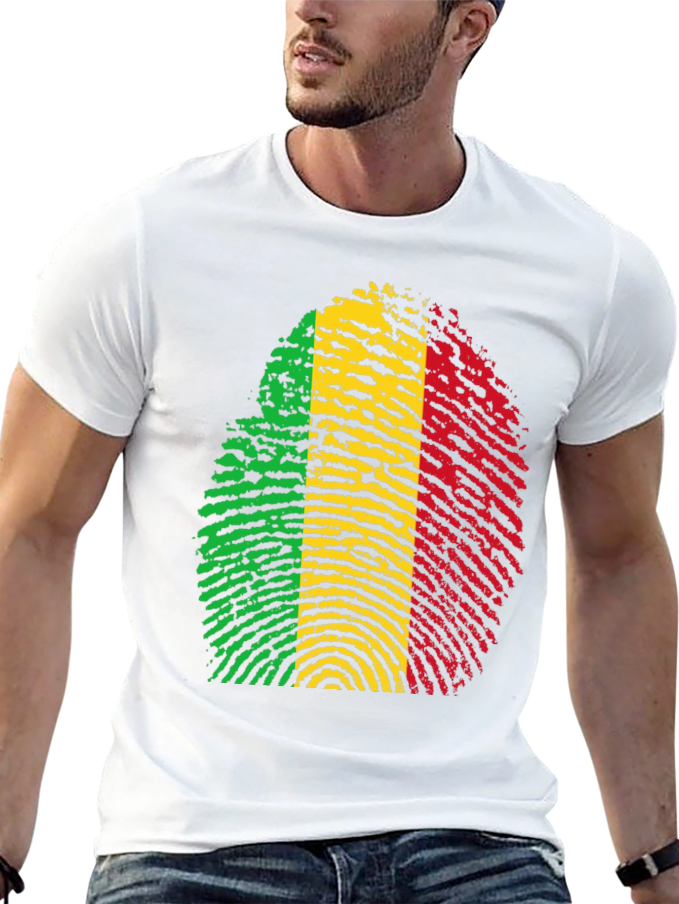 Rasta Fingerprint Graphic T-Shirt - Black