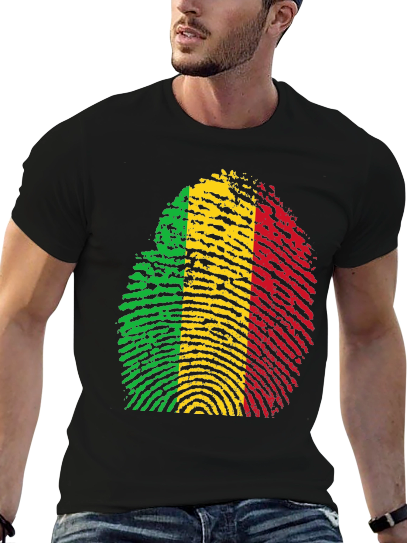 Rasta Fingerprint Graphic T-Shirt - Black